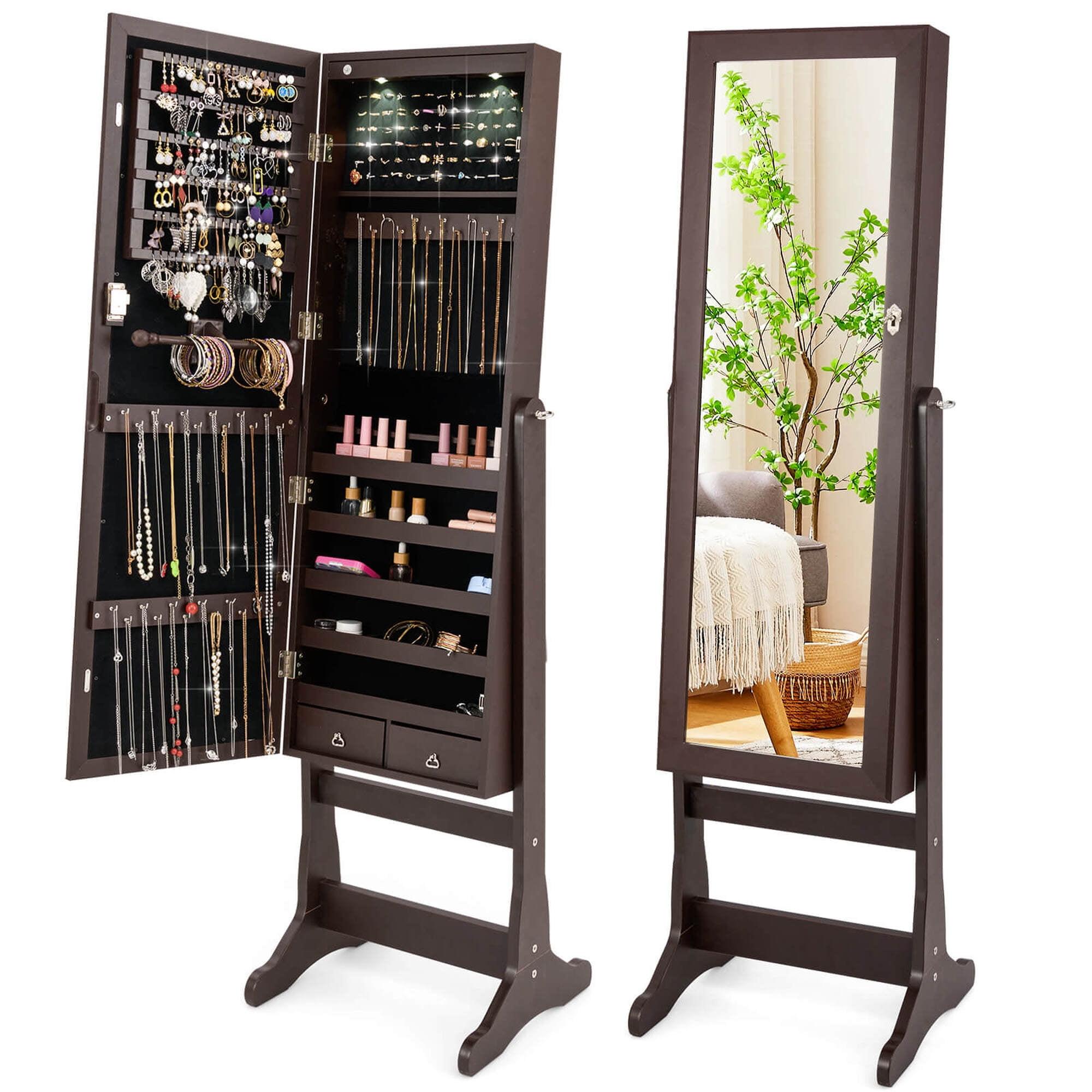 Costway Jewelry Mirrored Cabinet Armoire Organizer Storage Box with Stand Christmas Gift Coffee