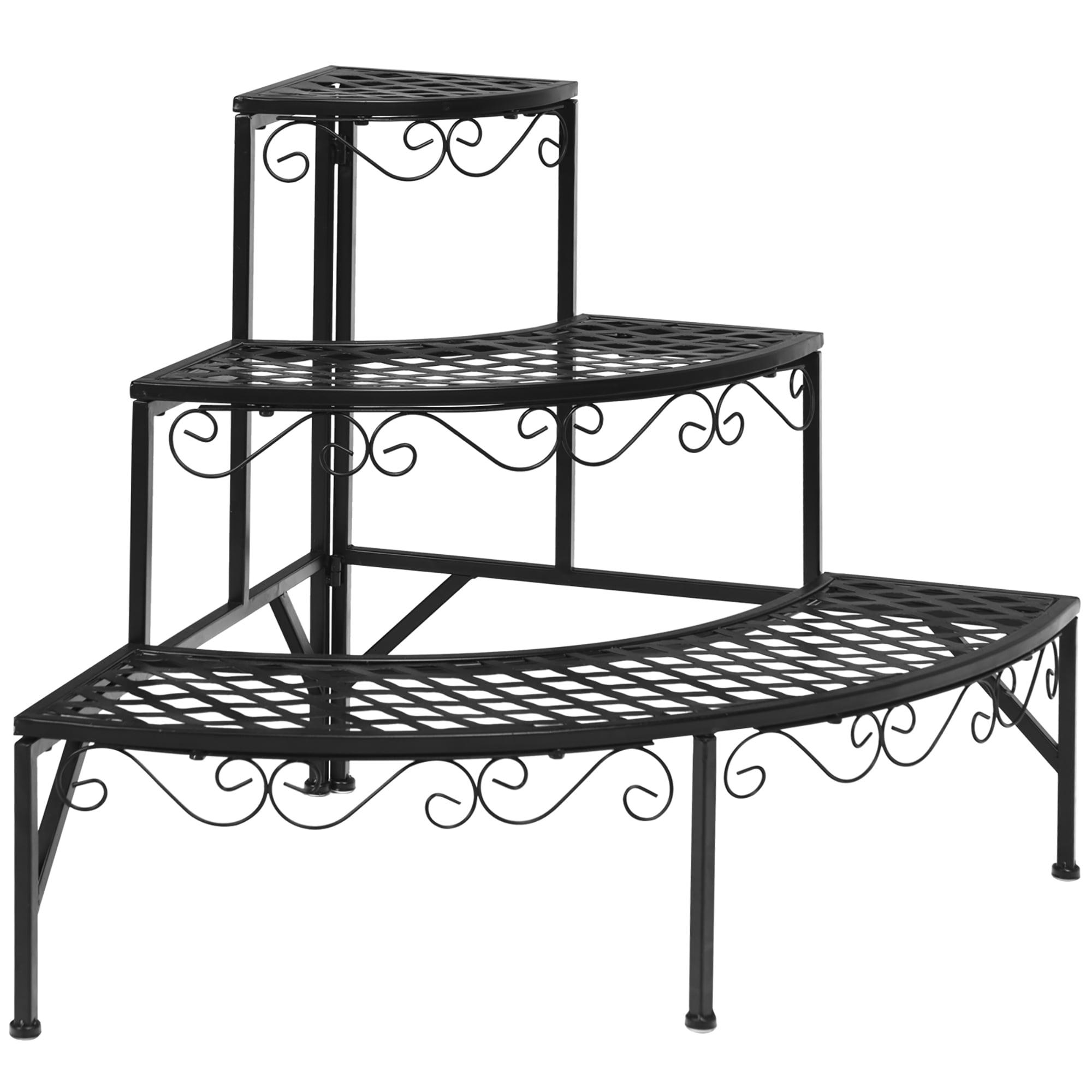 Spaco 3 Tier Metal Corner Plant Display Rack, Corner Shelf, Plant Stand, Black