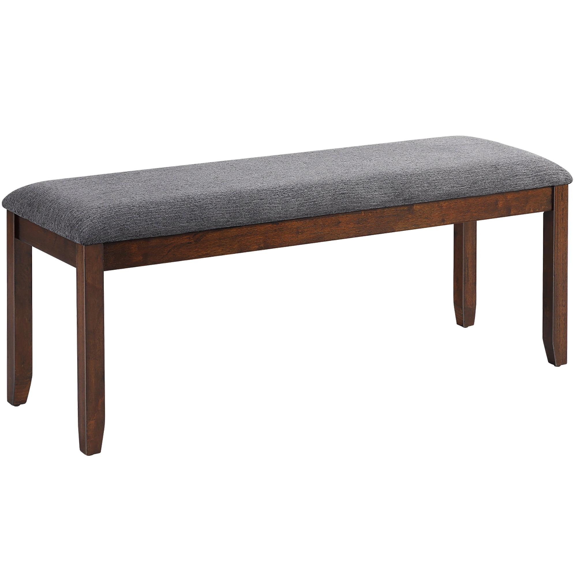 Brown Leather Upholstered Wood Dining Bench