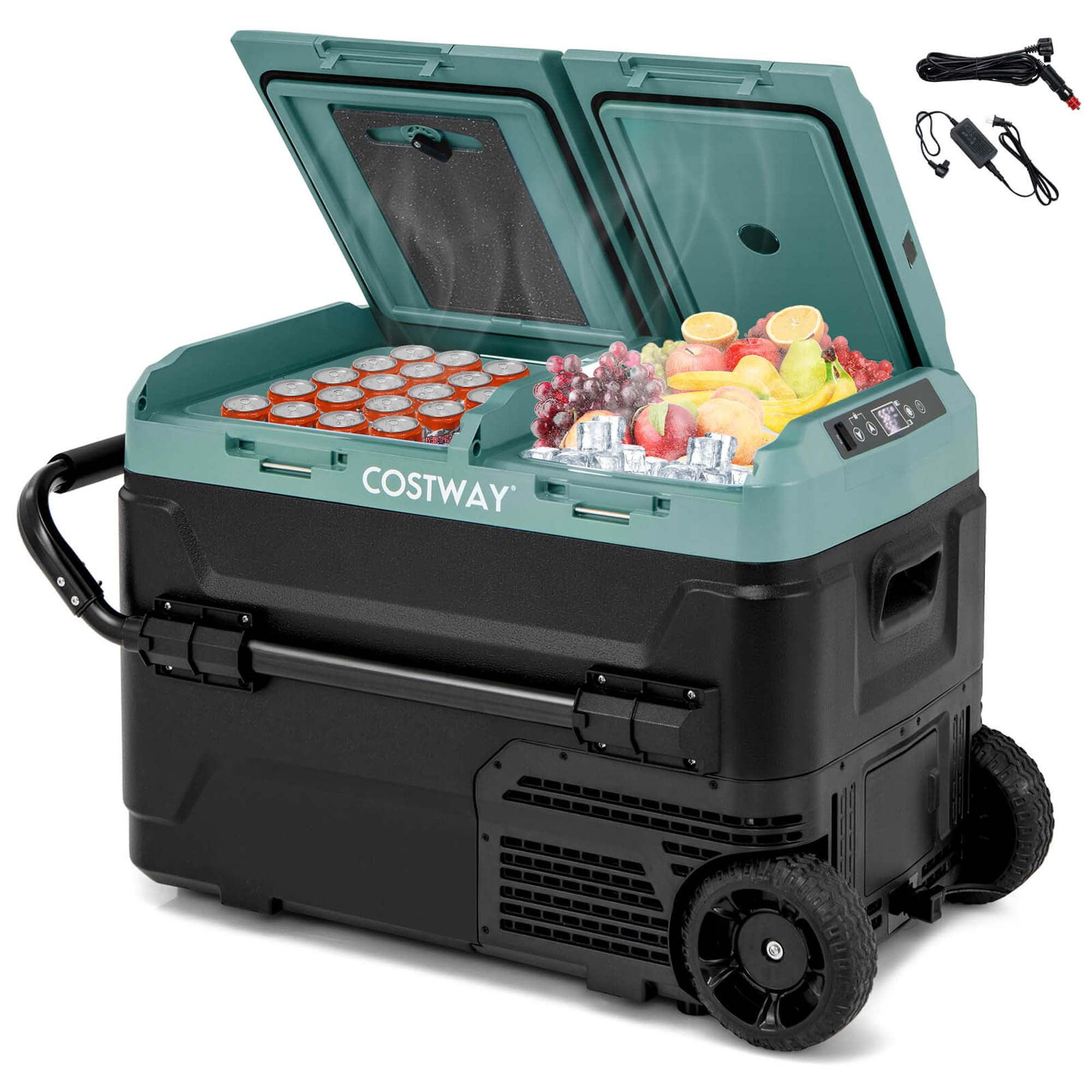 Costway Dual Zone 12V Car Refrigerator 42QT Portable Compressor Fridge Freezer (-4℉~68℉) for RVs Green