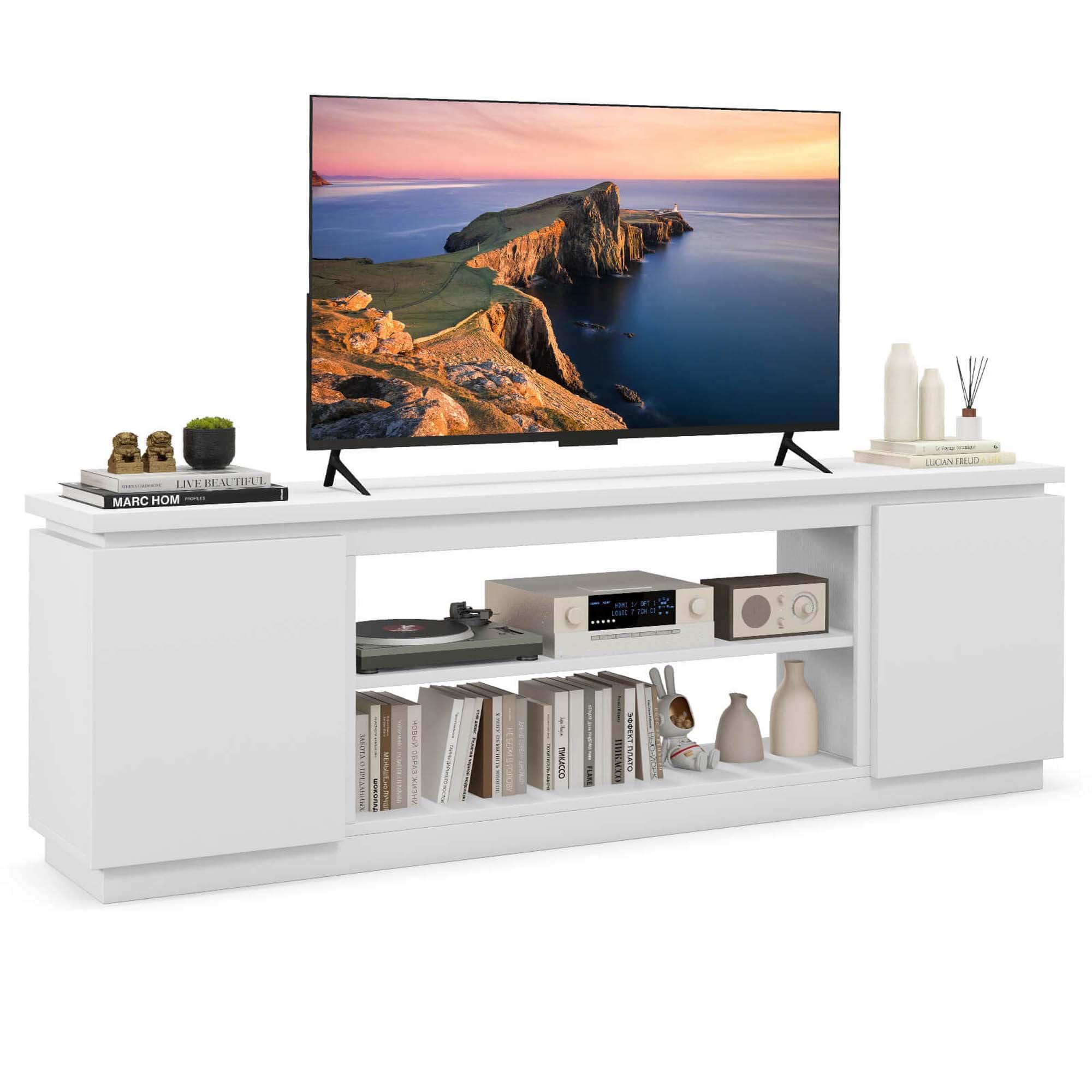 Costway Fireplace TV Stand for TVs up to 80" with Electric Fireplace 3 Adjustable Shelves White