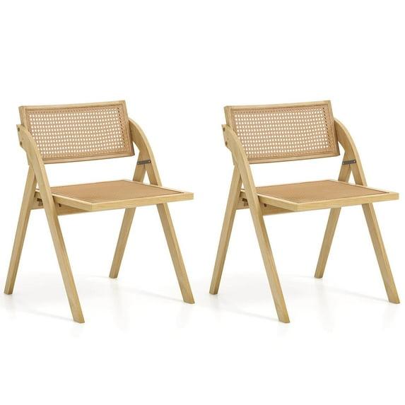 Bayou Breeze Bayou Breeze Foldable Dining Chairs Set Of 2 With Woven Rattan Backrest & Seat Rubber Wood Frame