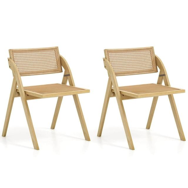 Bayou Breeze Bayou Breeze Foldable Dining Chairs Set Of 2 With Woven Rattan Backrest & Seat Rubber Wood Frame