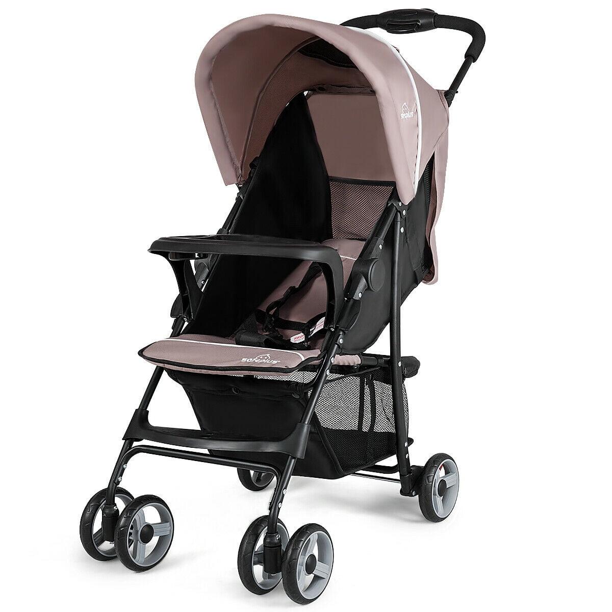 Foldable Lightweight Coffee Steel Baby Stroller with Adjustable Canopy