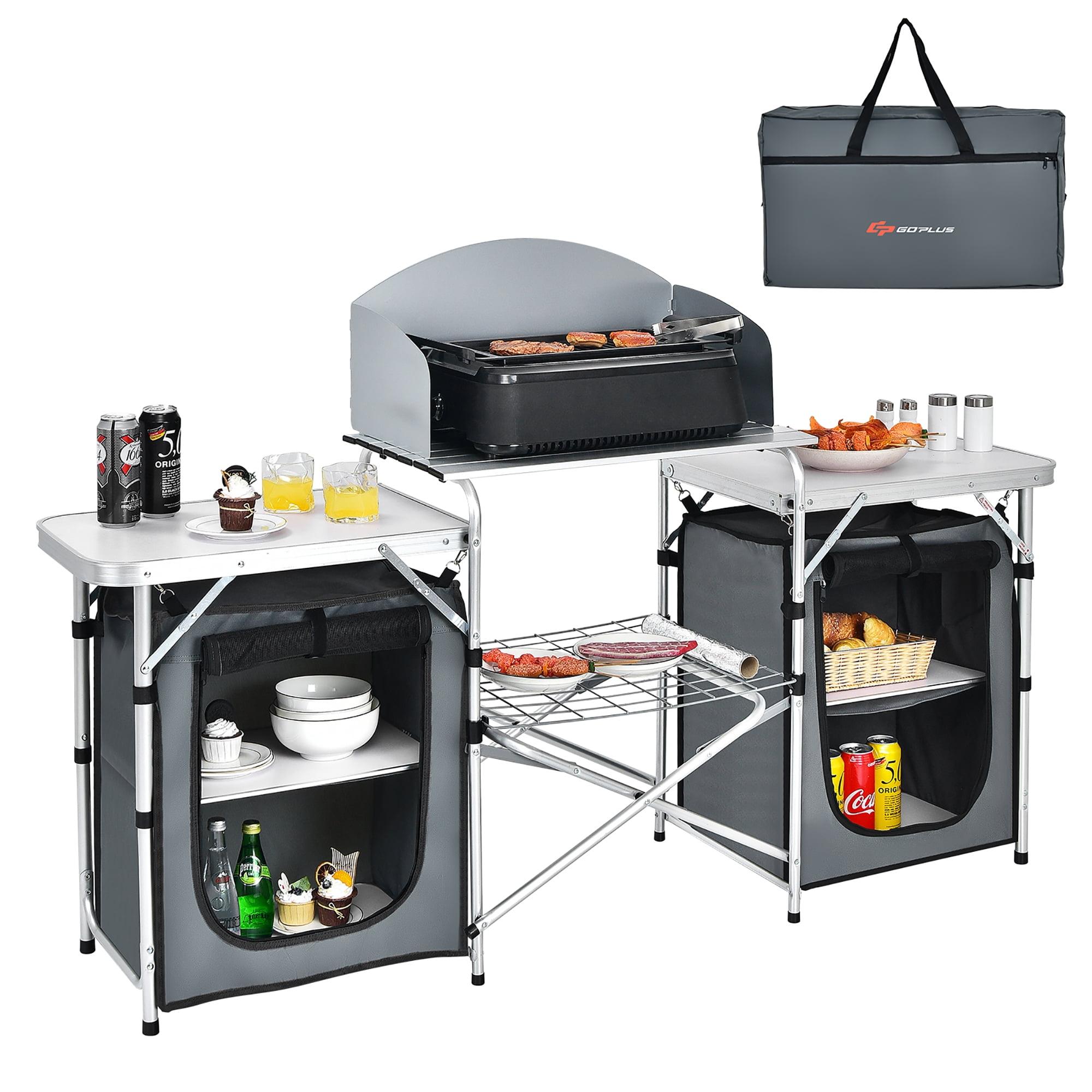 Gray Folding Portable Aluminum Camping Grill Table with Storage Organizer