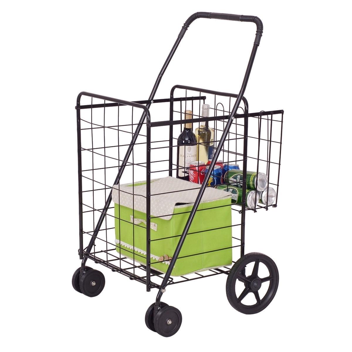 Costway Folding Shopping Cart Jumbo Basket Grocery Laundry with Swivel Wheels Black/Silver