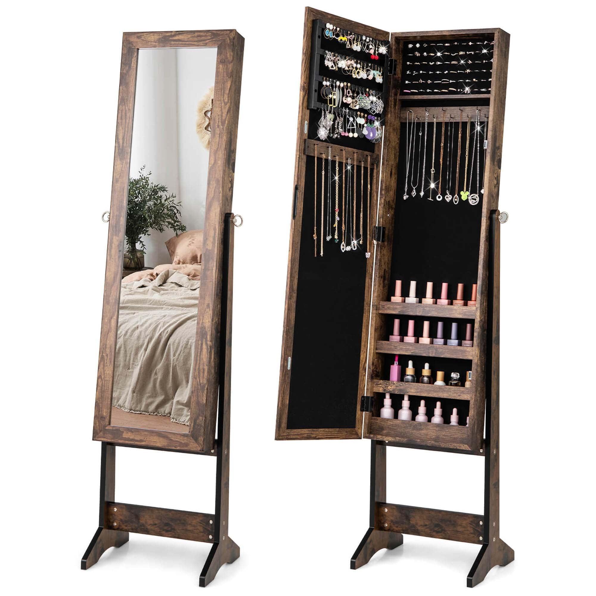 Costway Jewelry Mirrored Cabinet Armoire Organizer Storage Box with Stand Christmas Gift Coffee