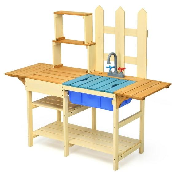 Costway Kid's Wooden Mud Kitchen Pretend Cook Playset Toy For Children