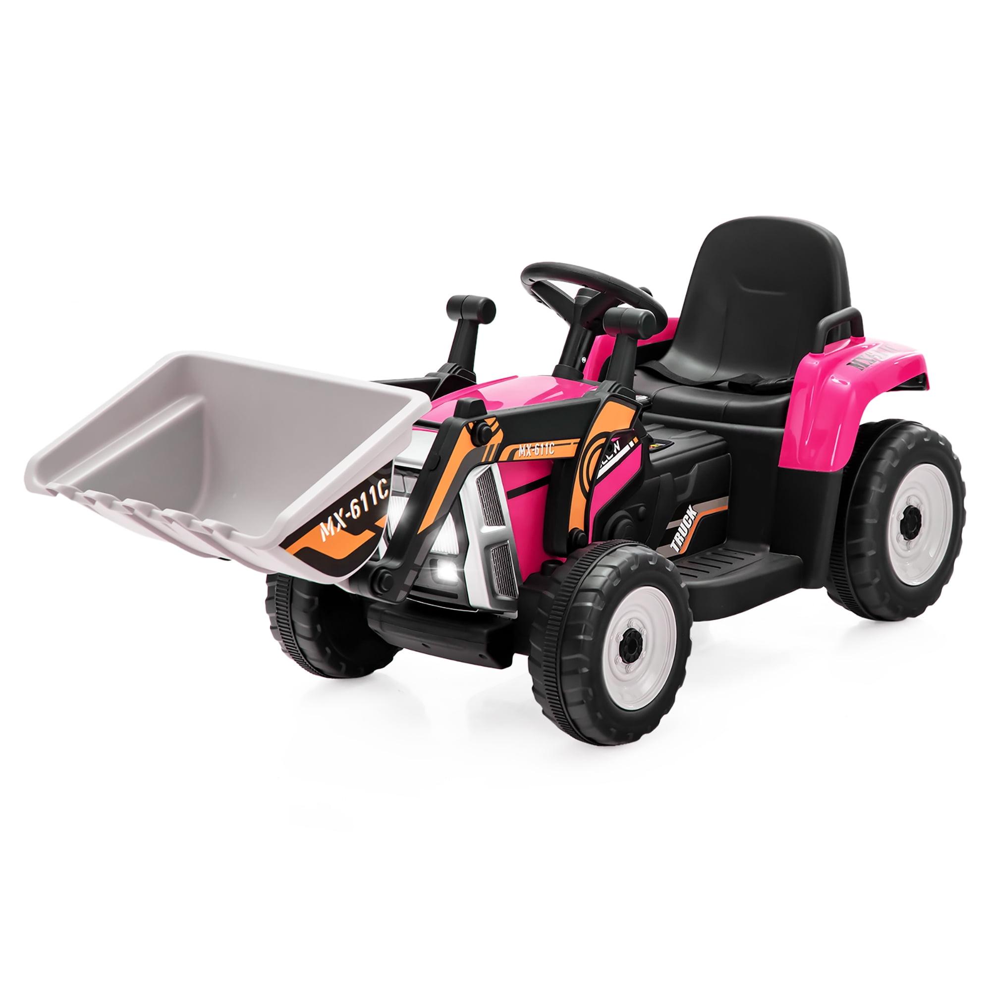 12V Pink Kids Ride-On Excavator with Adjustable Arm and Bucket