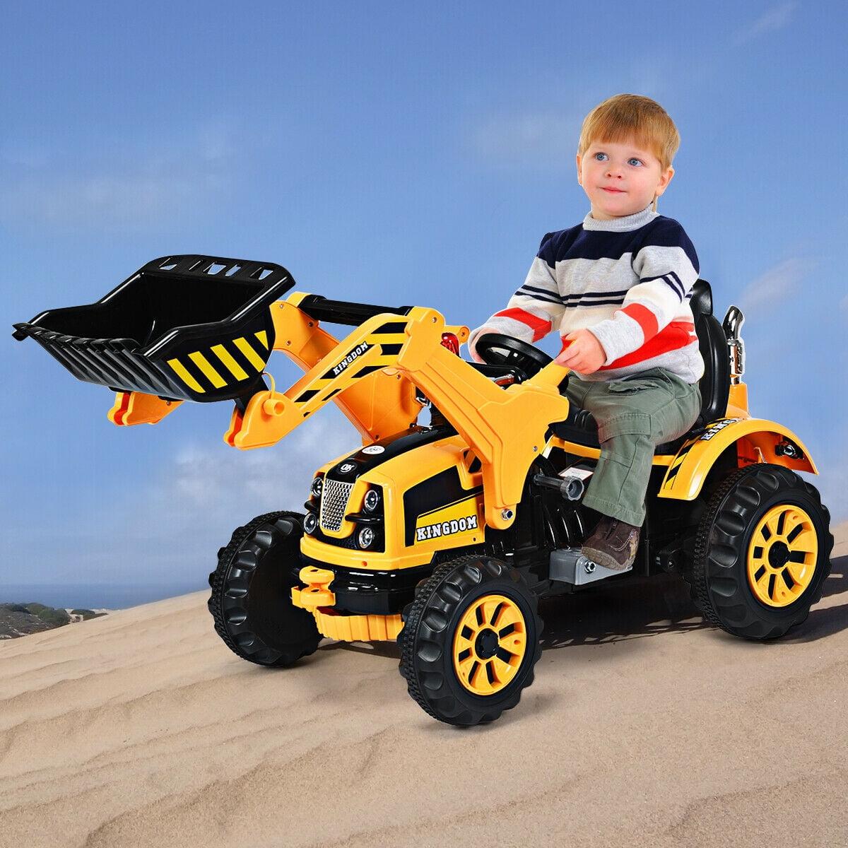 Yellow 6V Kids Ride-On Excavator Truck with Front Loader