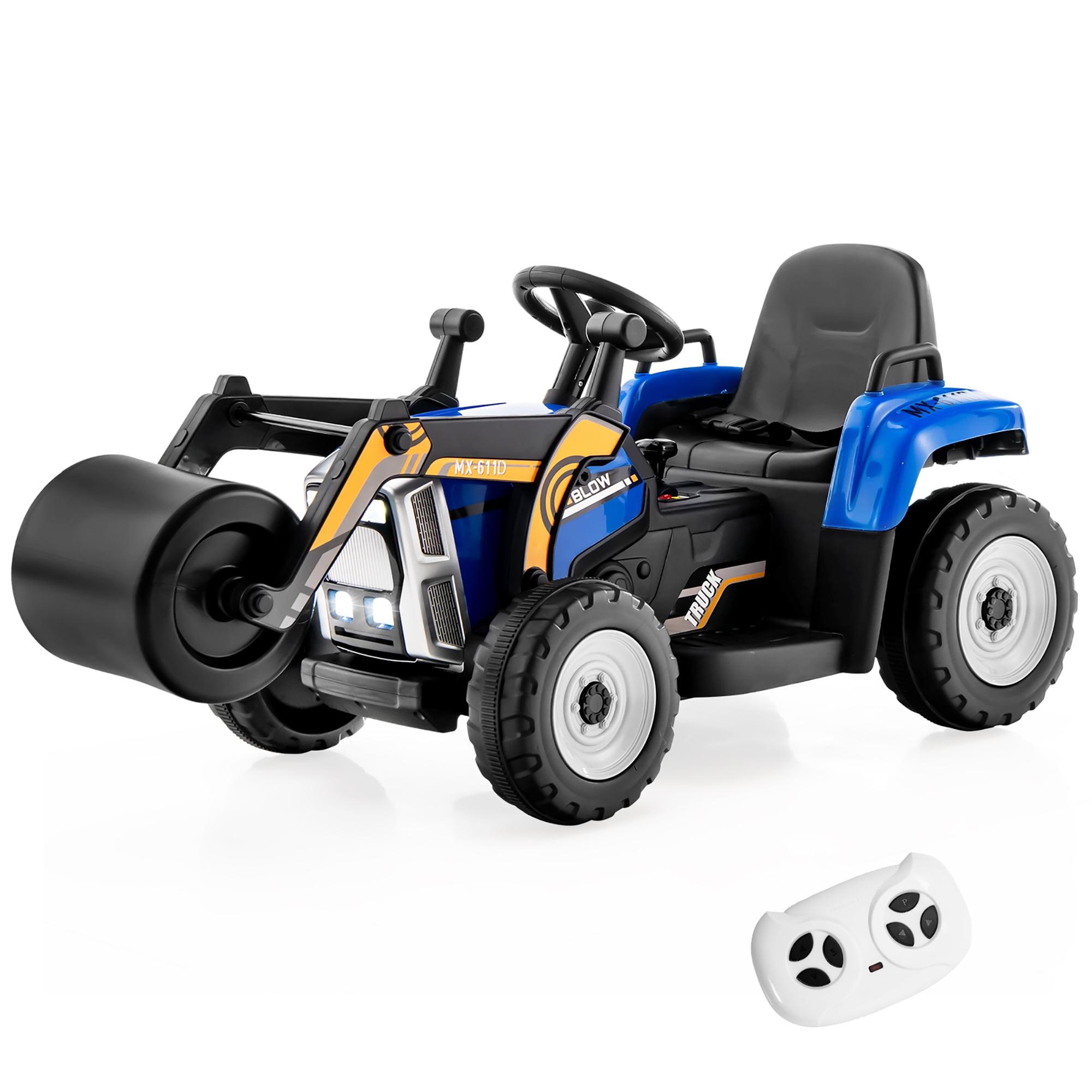 Costway Kids Ride On Roller 12V Electric Tractor Remote w/ Music & LED Light Blue