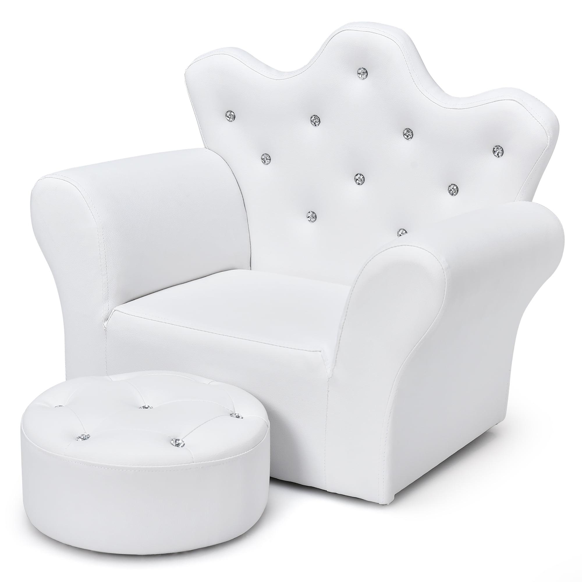 White Faux Leather Kids Princess Armchair with Ottoman