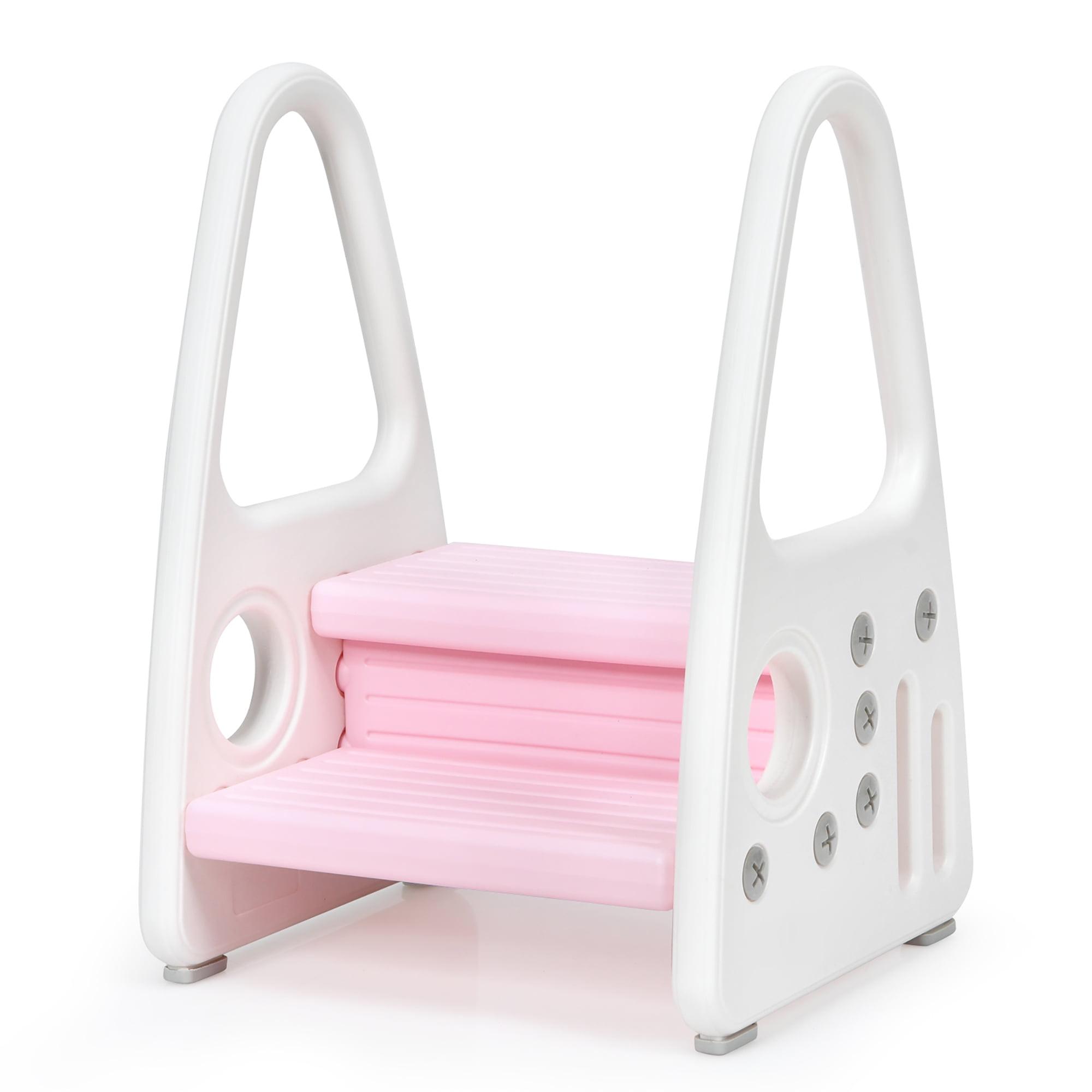 Sleek 2-Step Pink Plastic Kids' Step Stool with Armrests