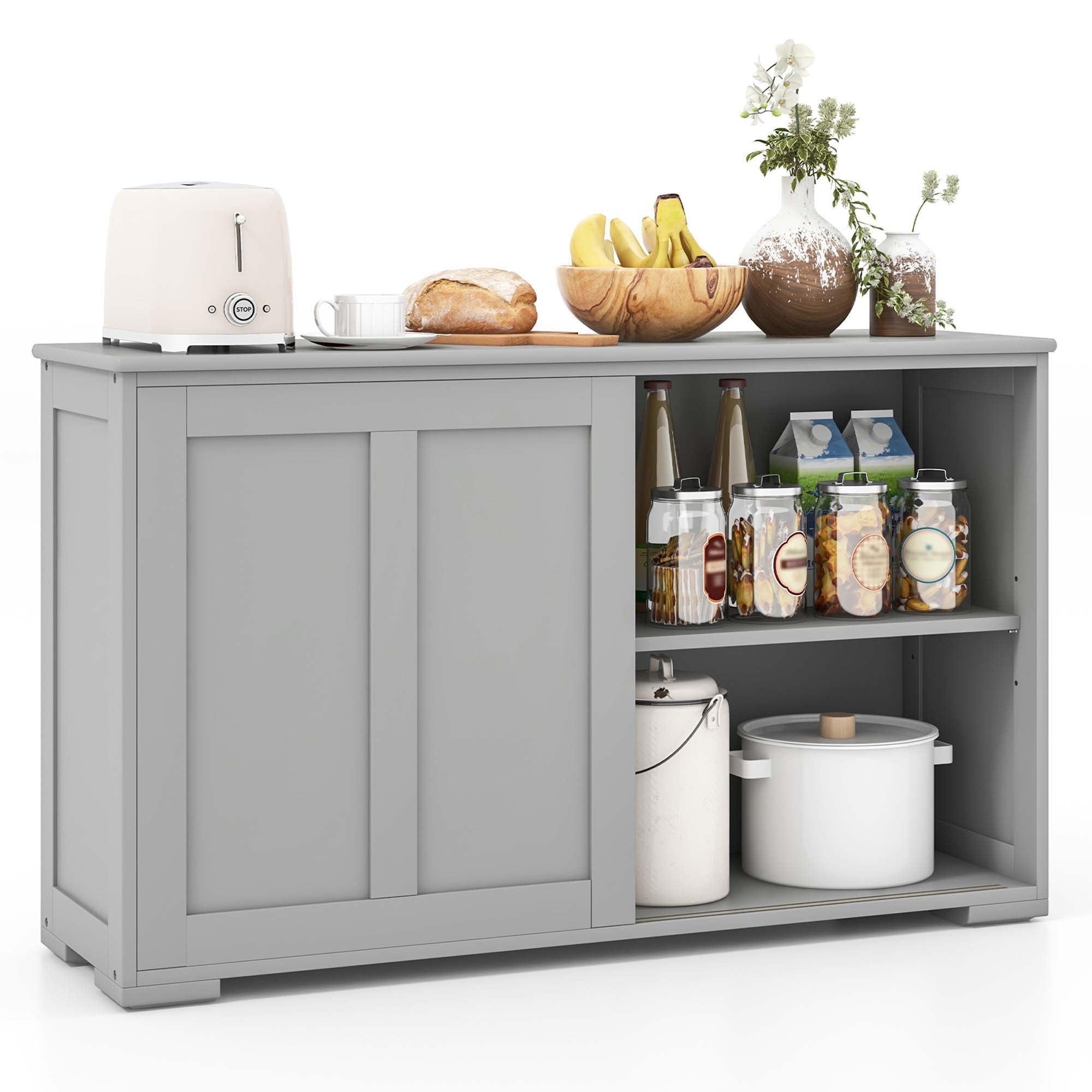 Costway Kitchen Storage Cabinet Sideboard Buffet Cupboard Wood Sliding Door Pantry Gray