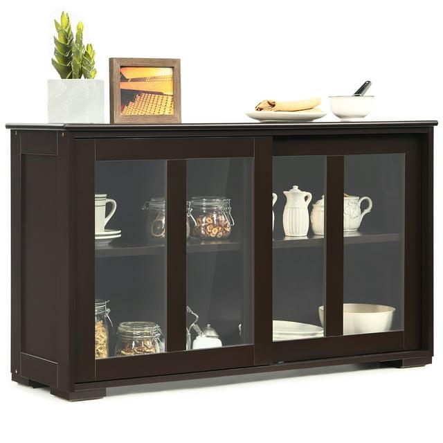 Kepooman Sideboard Buffet, Kitchen Storage Cabinet,Sideboard Buffet Cupboard Storage Cabinet with Sliding Door-Brown