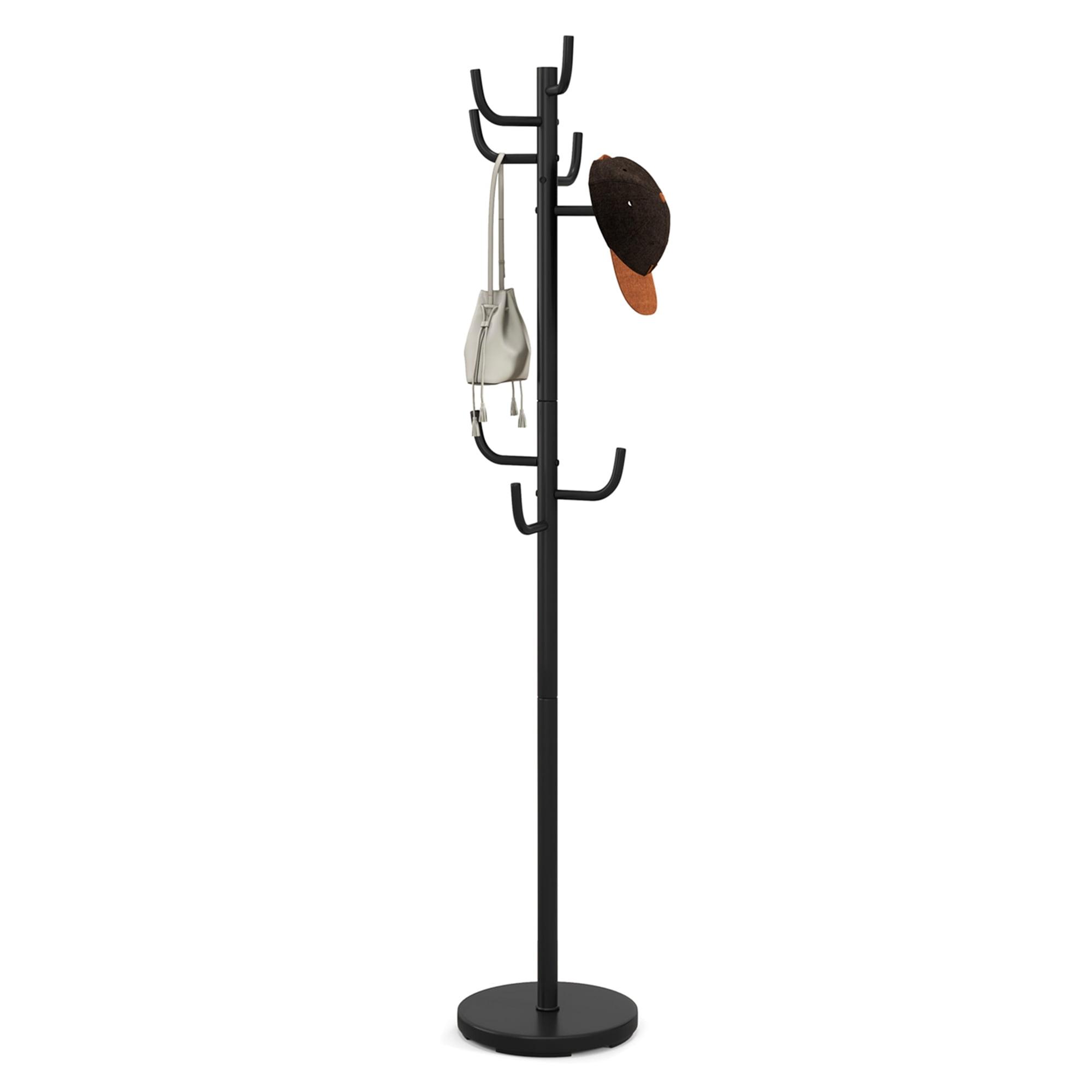 Black Metal Coat Rack with Umbrella Stand and Hooks