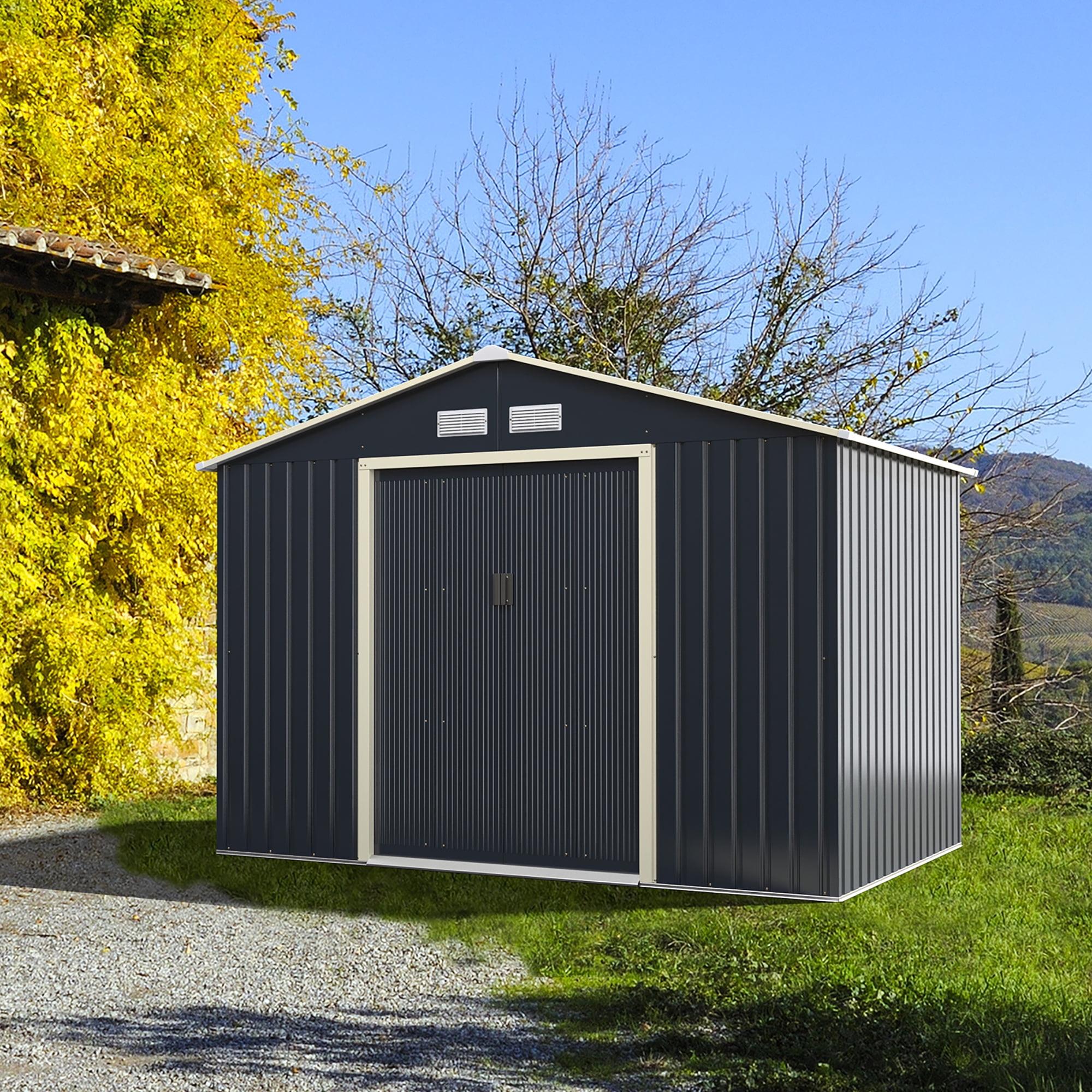 Gray 9.1 ft x 6.3 ft Metal Storage Shed with Double Doors