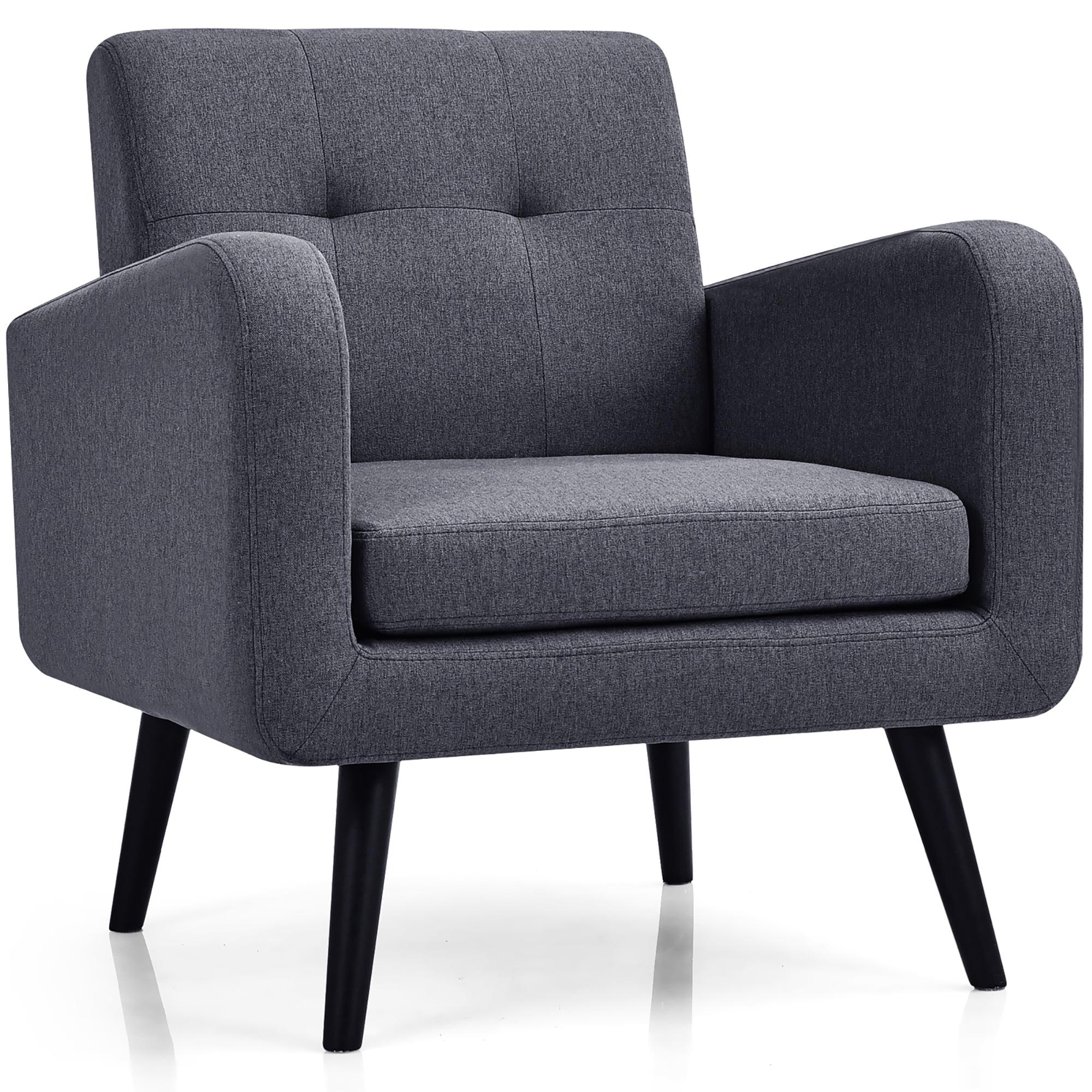 Gray Linen Modern Armchair with Rubber Wood Legs