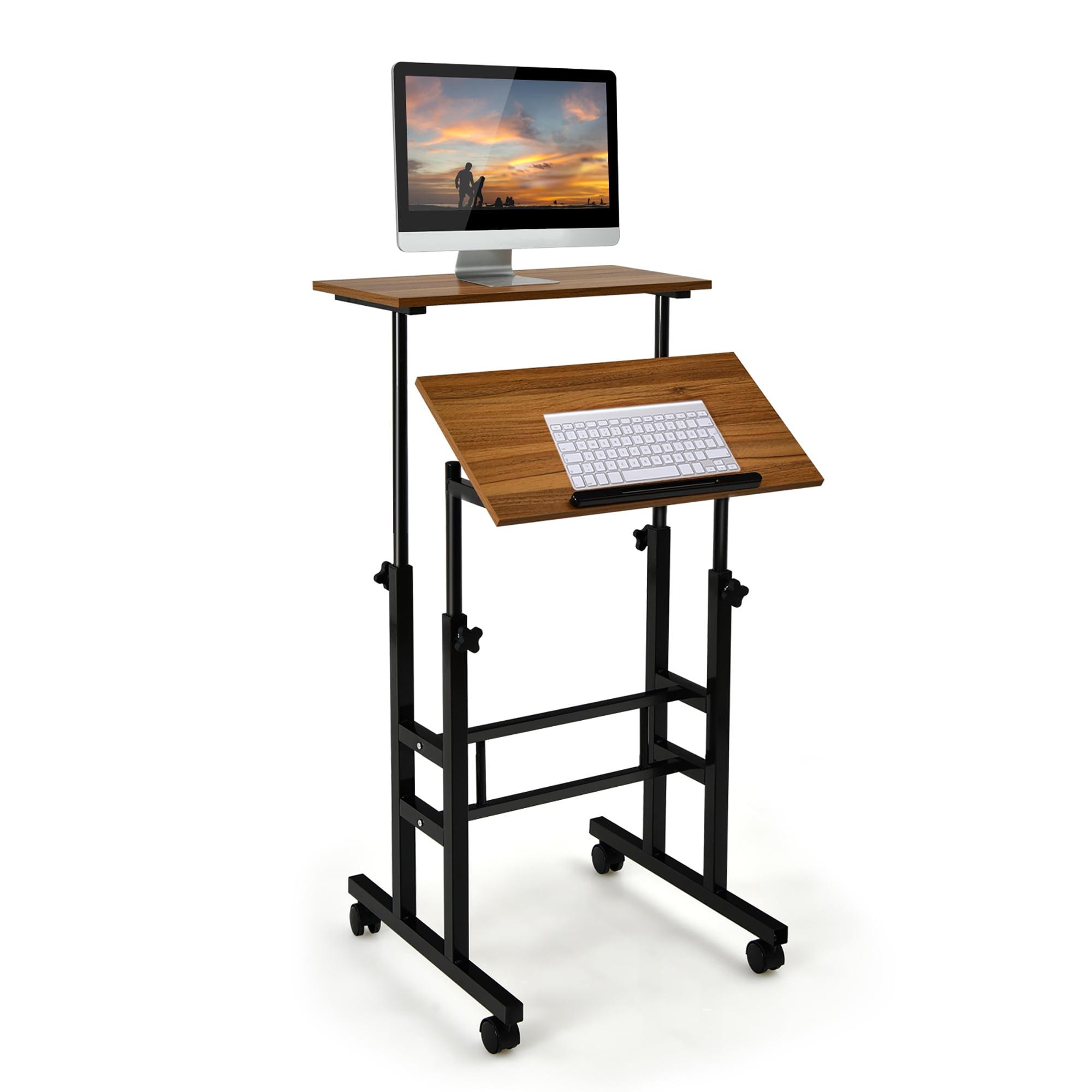 Walnut Adjustable Height Standing Desk with Drawer and Headphone Hook