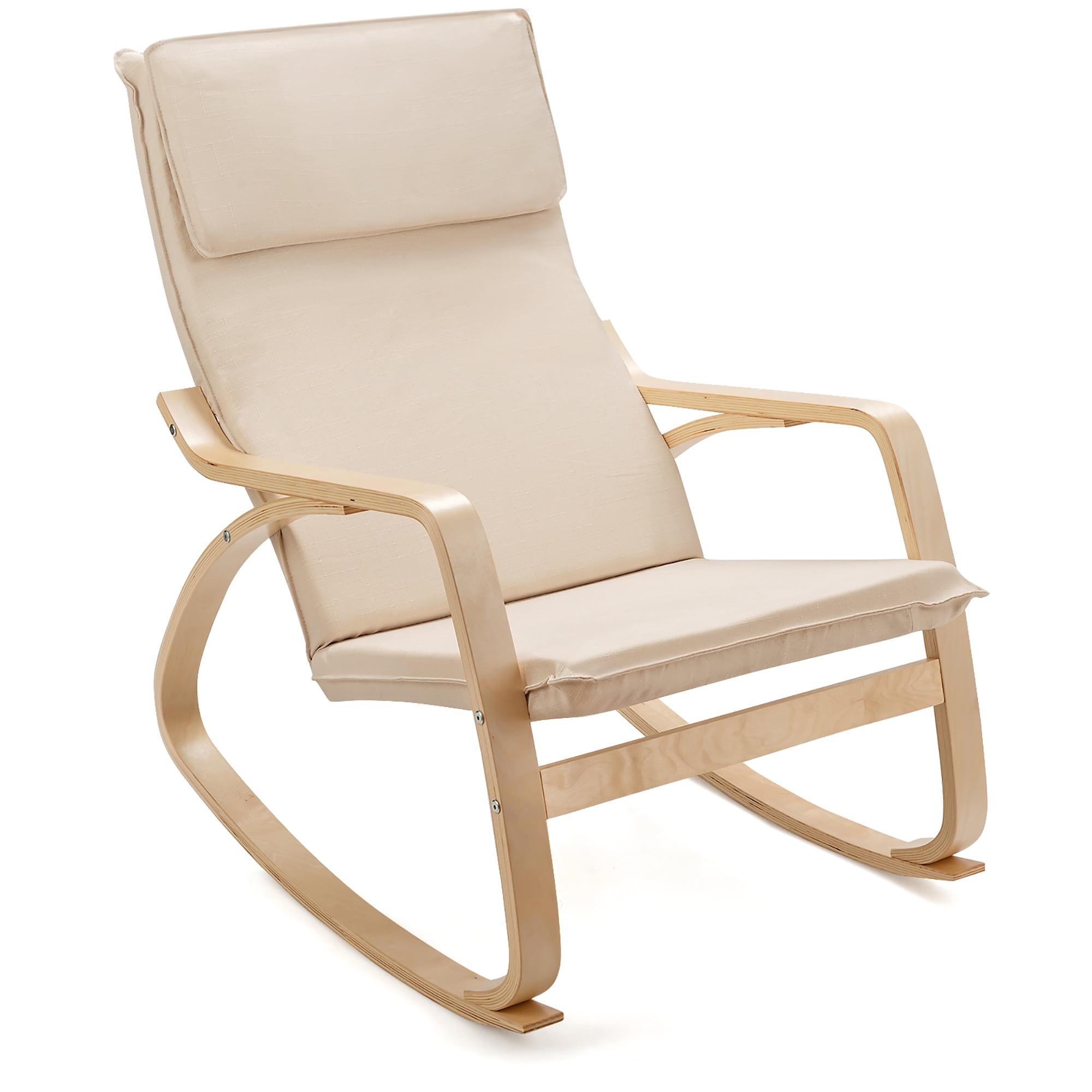 Spaco Stable Wooden Frame Leisure Rocking Chair with Removable Upholstered Cushion-Beige, Modern Mid-Century Upholstered Living Room Chair