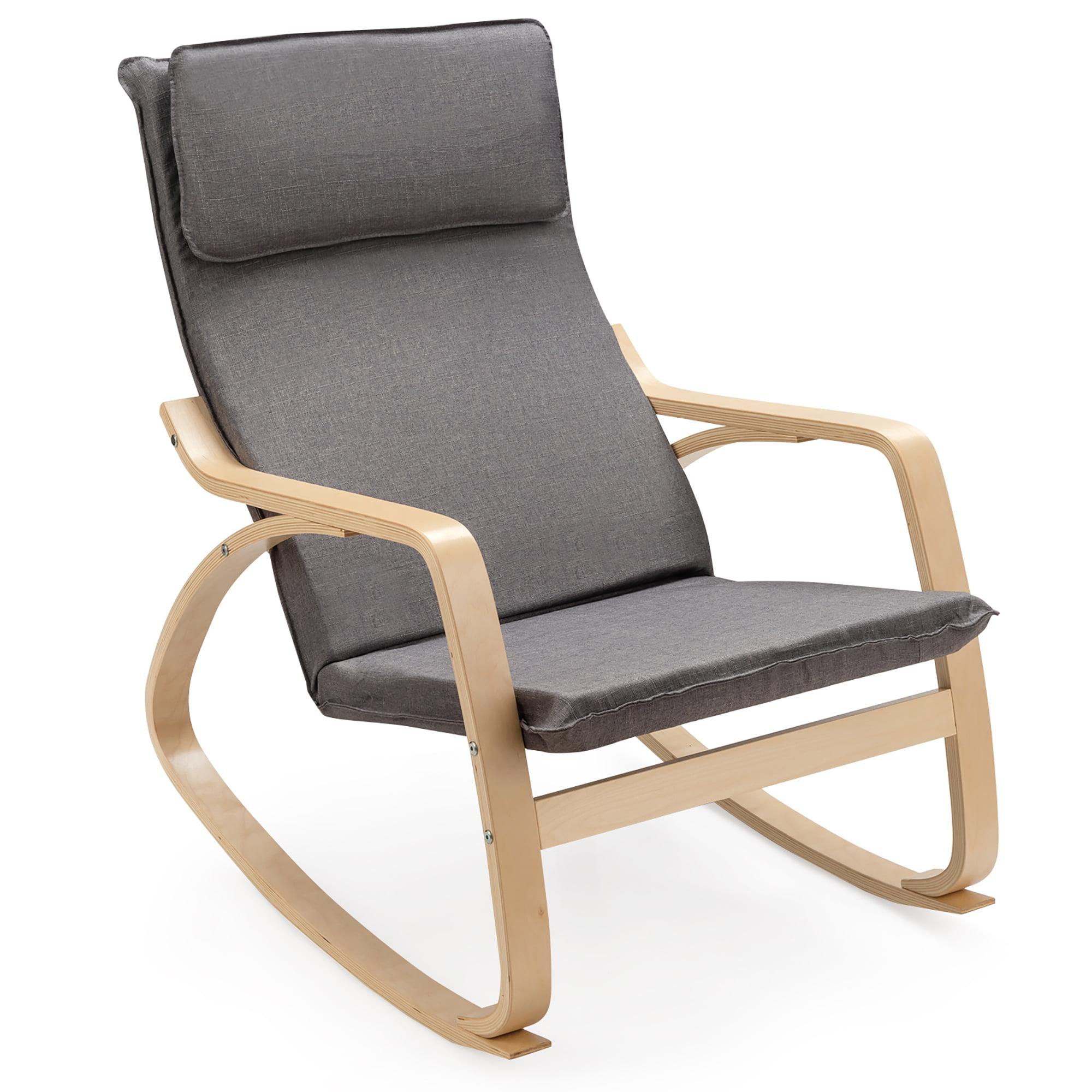 Beige Bentwood Rocking Chair with Gray Cushioned Seat