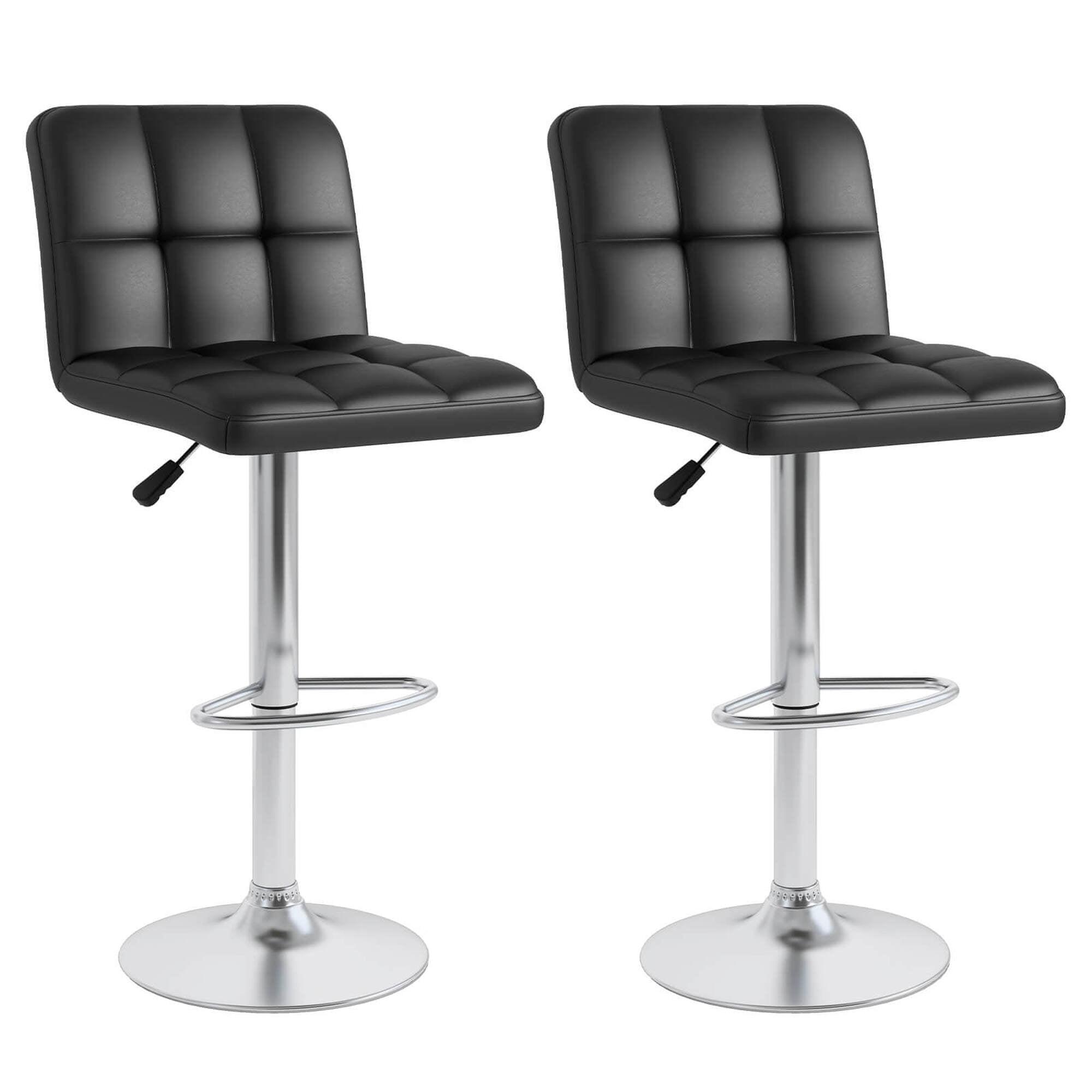 Costway Set of 2 Bar Stools PU Leather Adjustable Barstool Swivel Pub Chairs Black Full Back