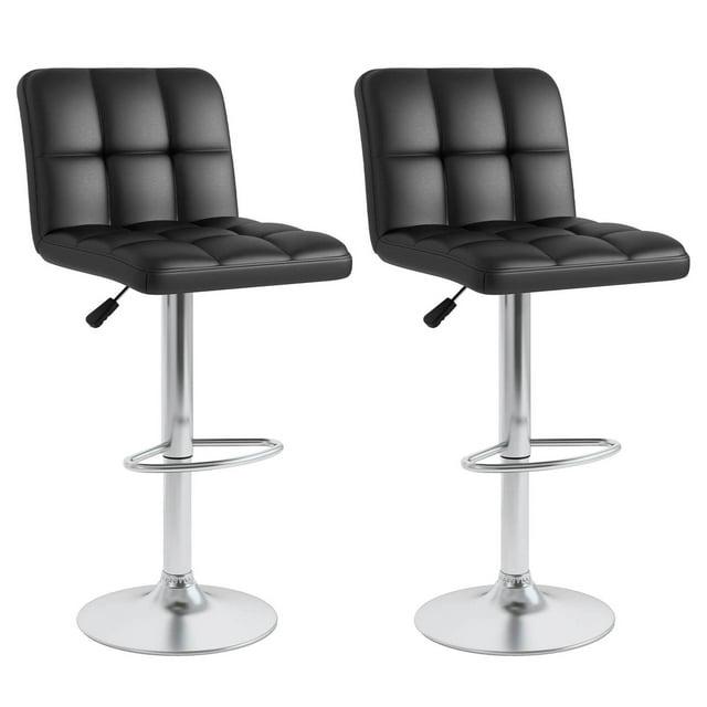 Costway Set of 2 Bar Stools PU Leather Adjustable Barstool Swivel Pub Chairs Black Full Back