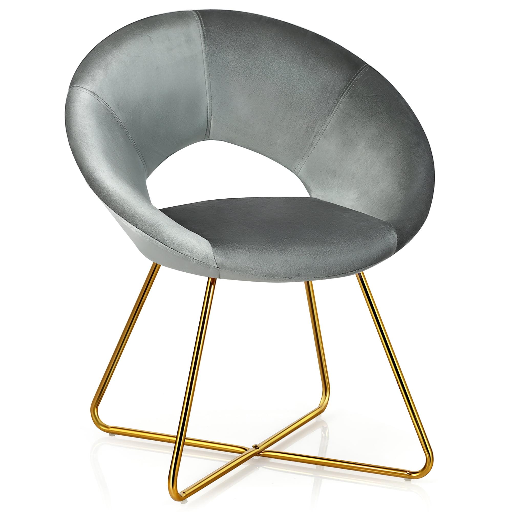 Sleek Gray Velvet Side Chair with Golden Metal Legs