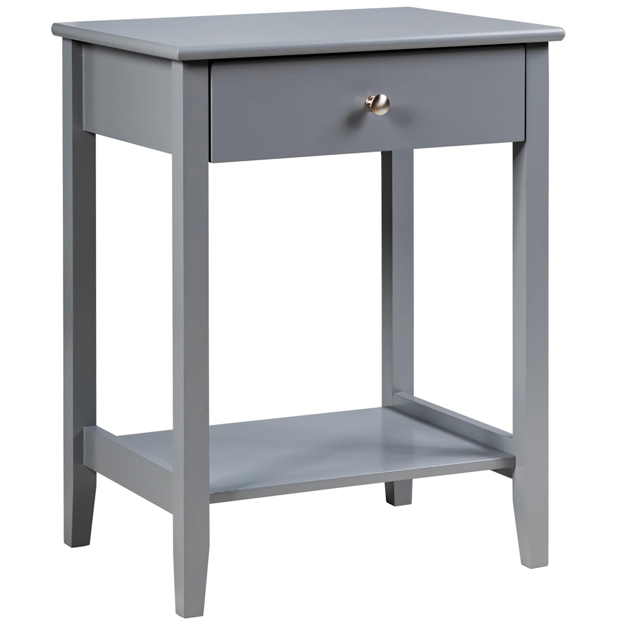 Compact Grey Wood Nightstand with Drawer and Open Shelf