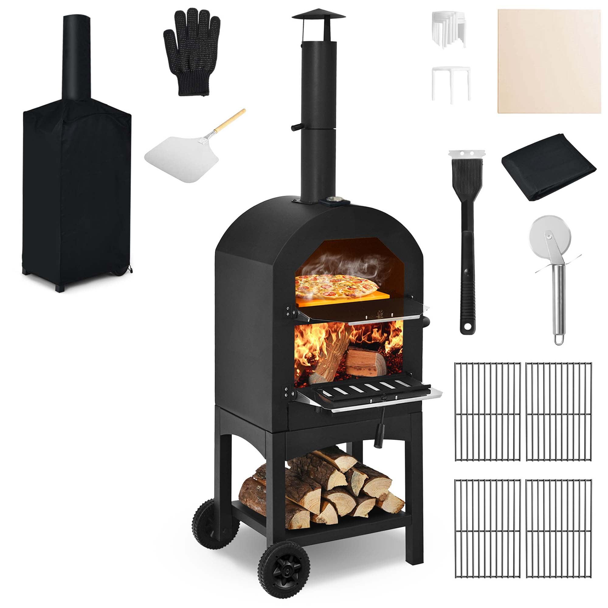 Black Cast Iron Outdoor Wood-Fired Pizza Oven with Accessories