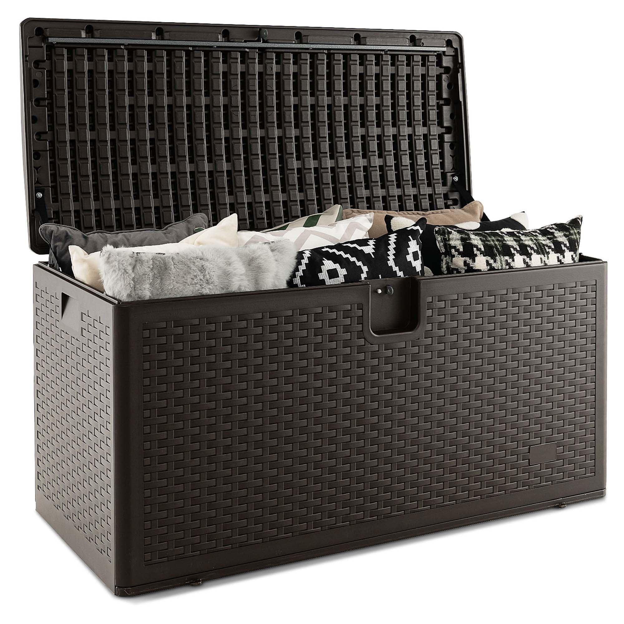 Costway 100 Gallon Patio Deck Box Outdoor Waterproof Storage Container for Tools Toys Brown