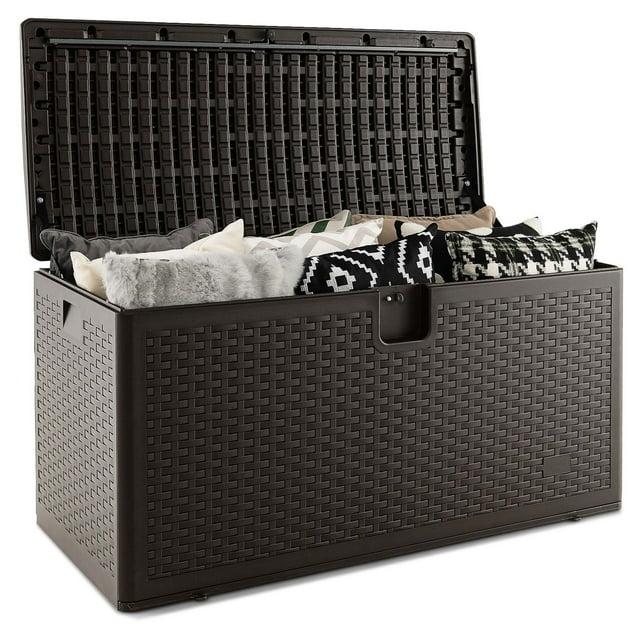 Costway 100 Gallon Patio Deck Box Outdoor Waterproof Storage Container for Tools Toys Brown