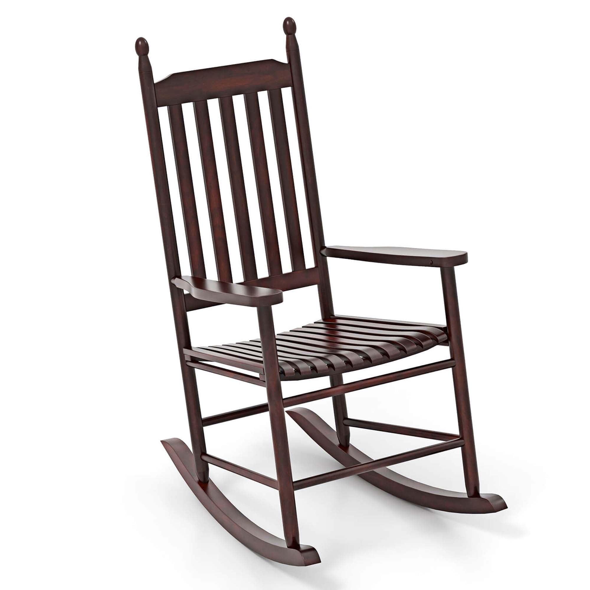 Costway Outdoor Wooden Rocking Chair with Solid Rocking Base Slatted Seat & Back Patio Brown