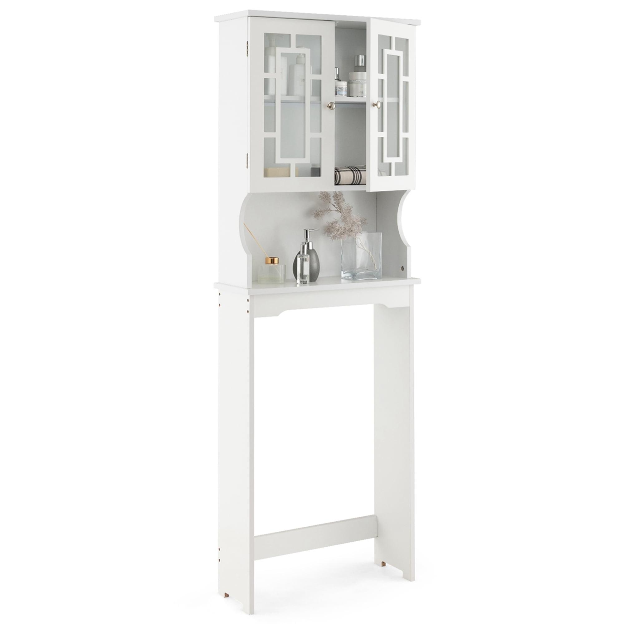 White Adjustable Over-the-Toilet Cabinet with Glass Doors