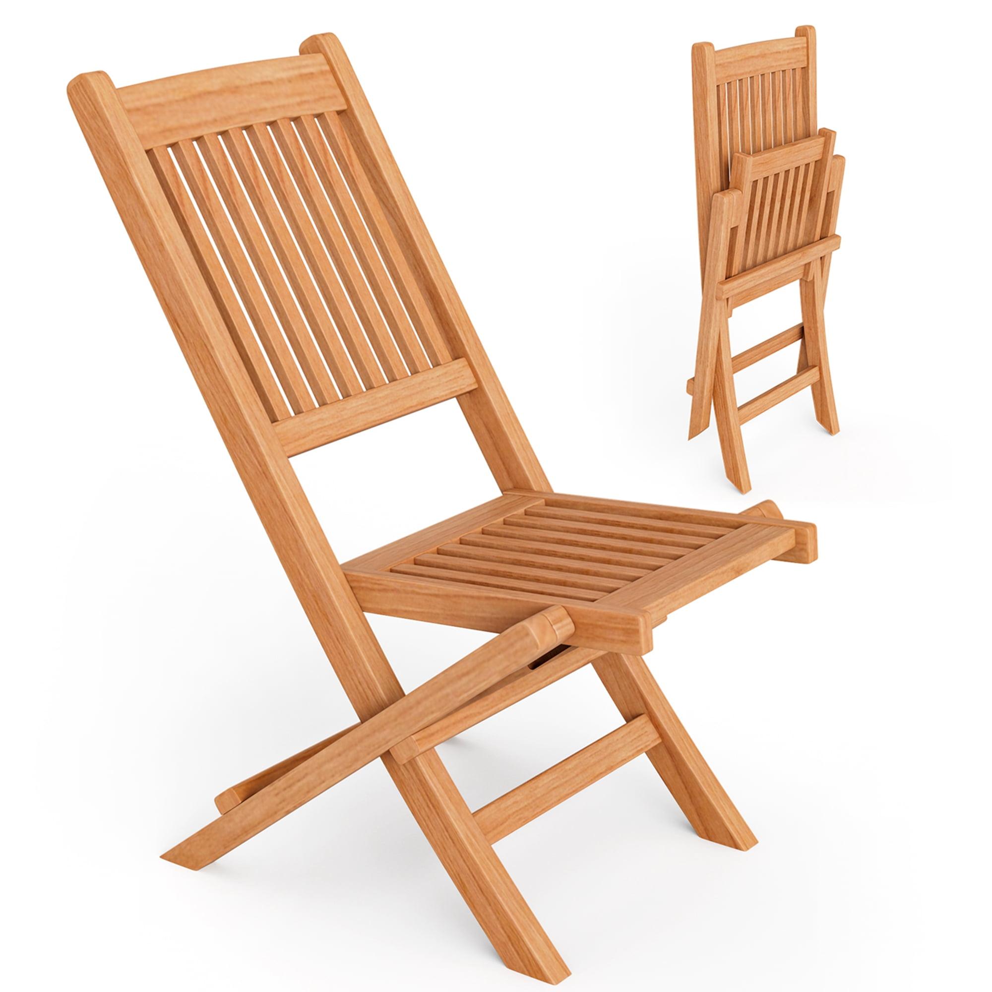 Tangkula Teak Wood Outdoor Chair Folding Portable Patio Chair w/ Slatted Seat & Back