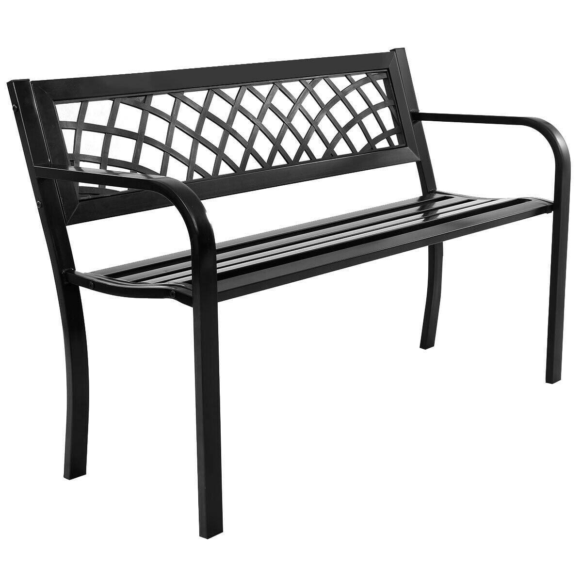 Elegant Parkside Steel Frame Bench with PVC Mesh Backrest - Black