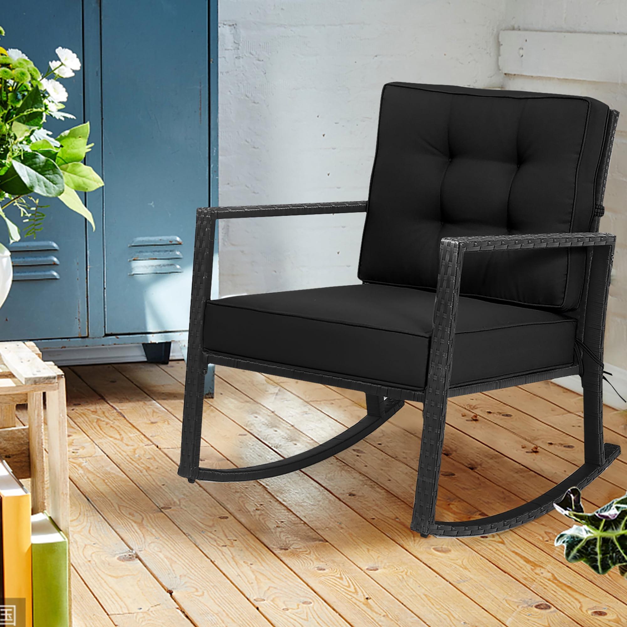 Black Iron Frame Rocking Chair with Thick Cushion Support