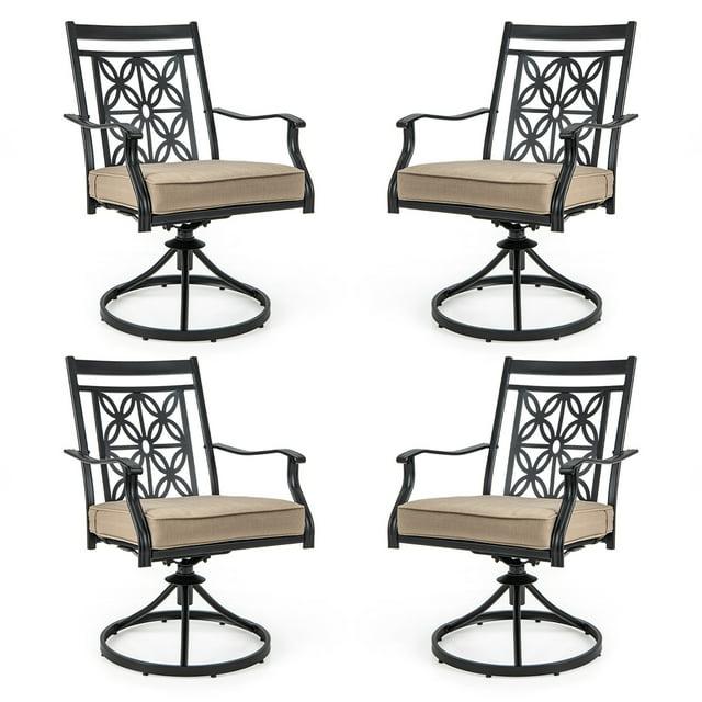 Costway Patio Swivel Chair 4 PCS Outdoor Bistro Dining Chair Blossom Pattern Backrest
