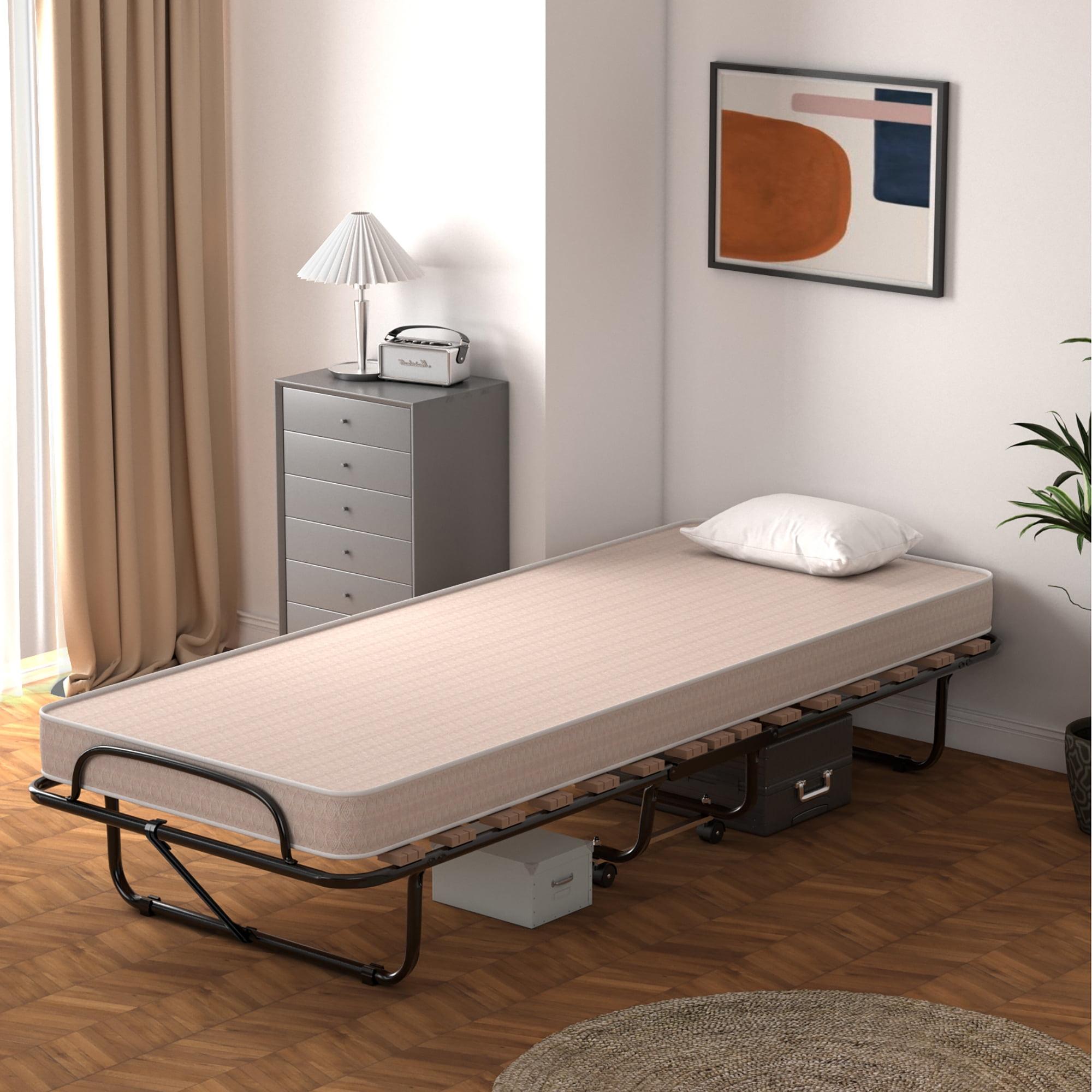 Costway Portable Folding Bed with Memory Foam Mattress Rollaway Cot Beige Made in Italy