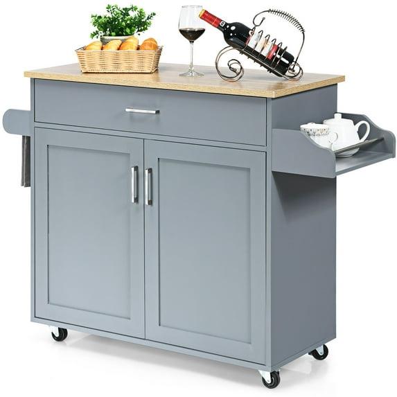 Costway Kitchen Island 44" Rolling Kitchen Cart with Drawer Adjustable Shelf Spice Rack Gray