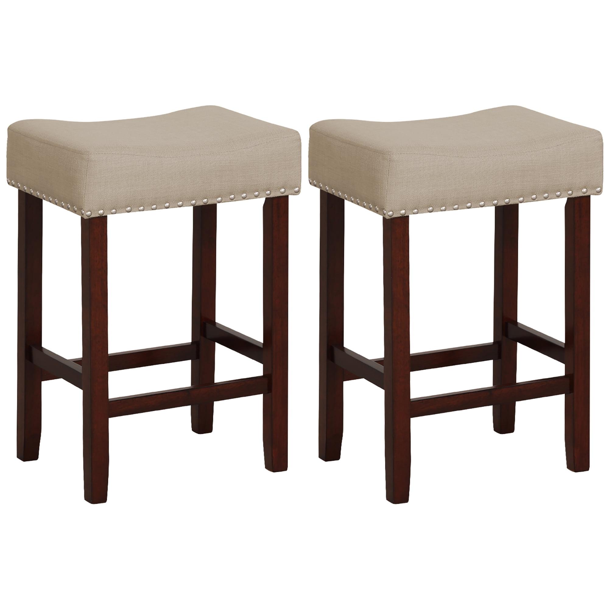 Costway Set of 2 Bar Stools Counter Height Saddle Kitchen Chairs with Wooden Legs Beige