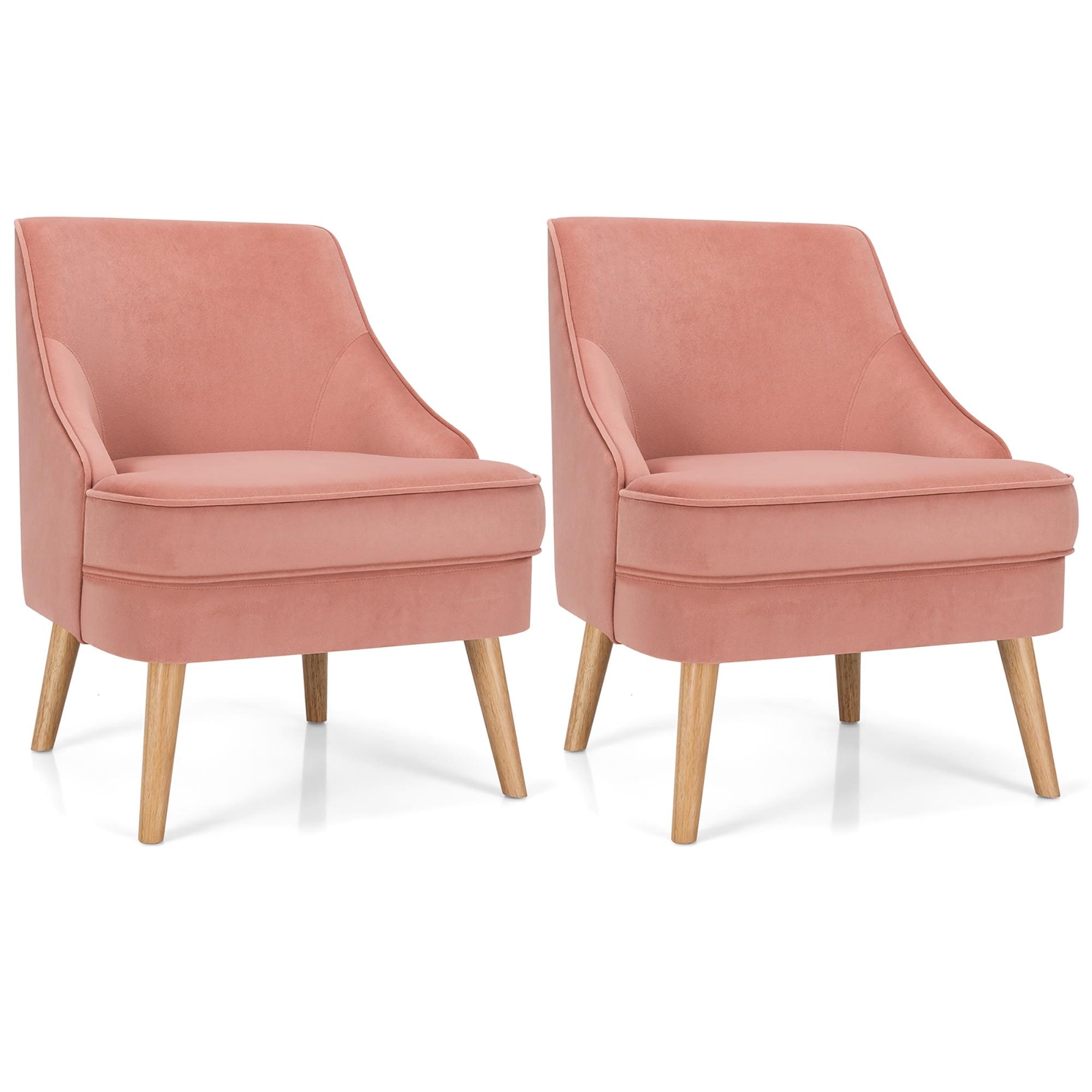 Elegant Blush Pink Velvet Square Arm Accent Chair Set