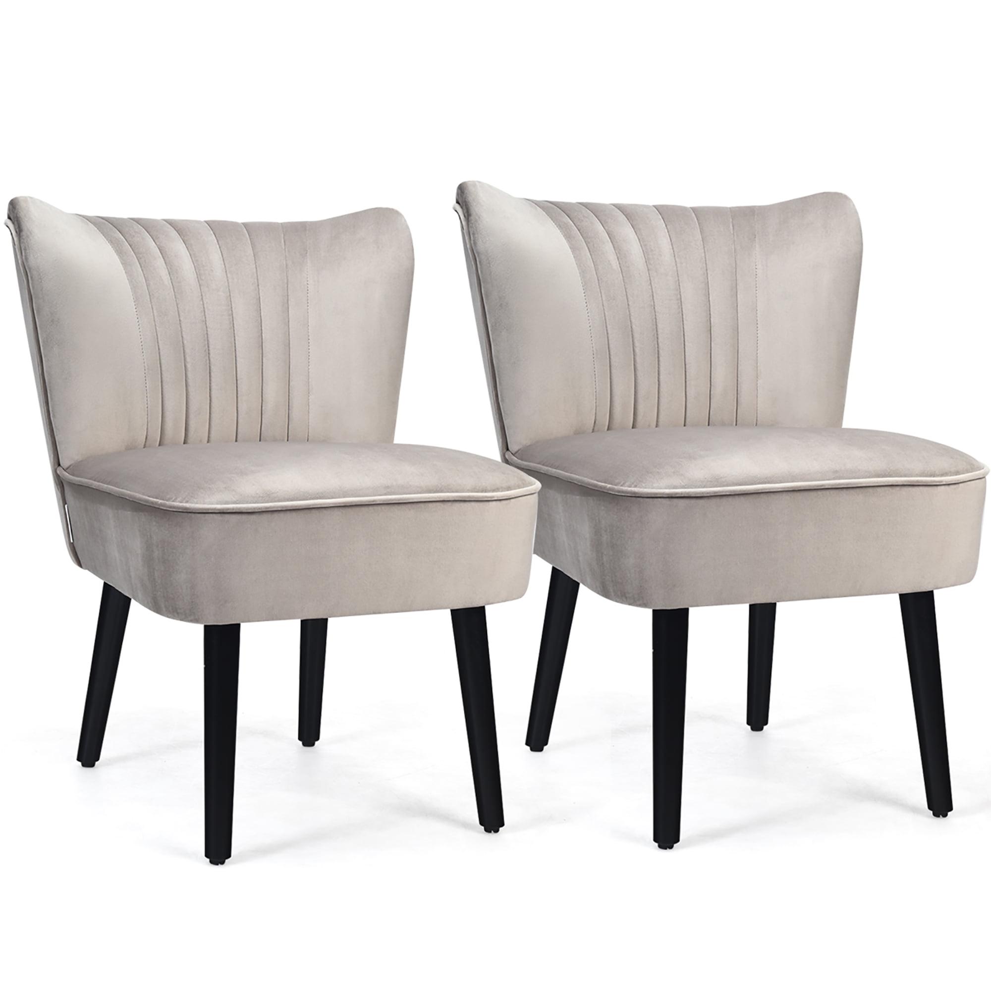 Parsons Gray Velvet Armless Accent Chair with Wood Legs