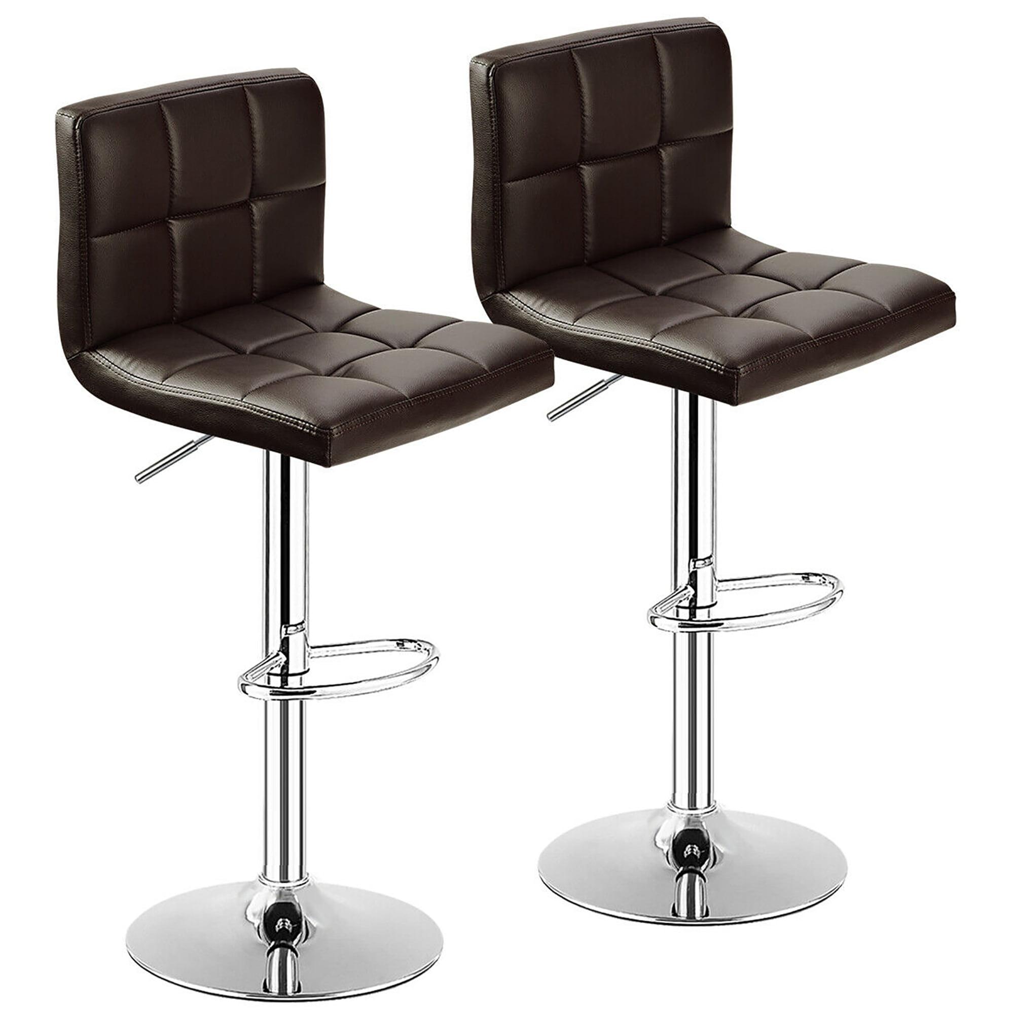 Adjustable Swivel Bar Stool Set in Brown Leather and Metal