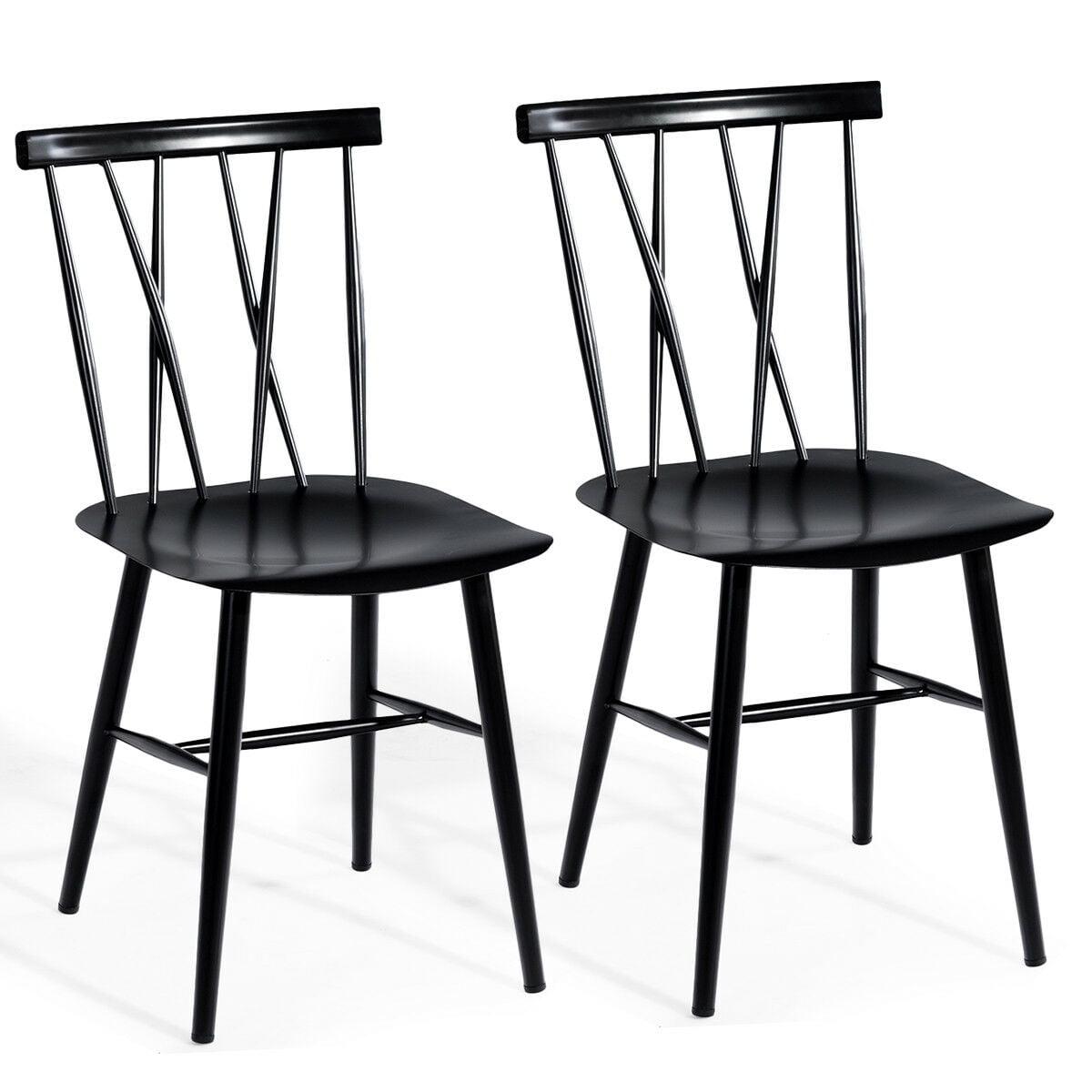 High Black Metal Cross Back Side Chair Set