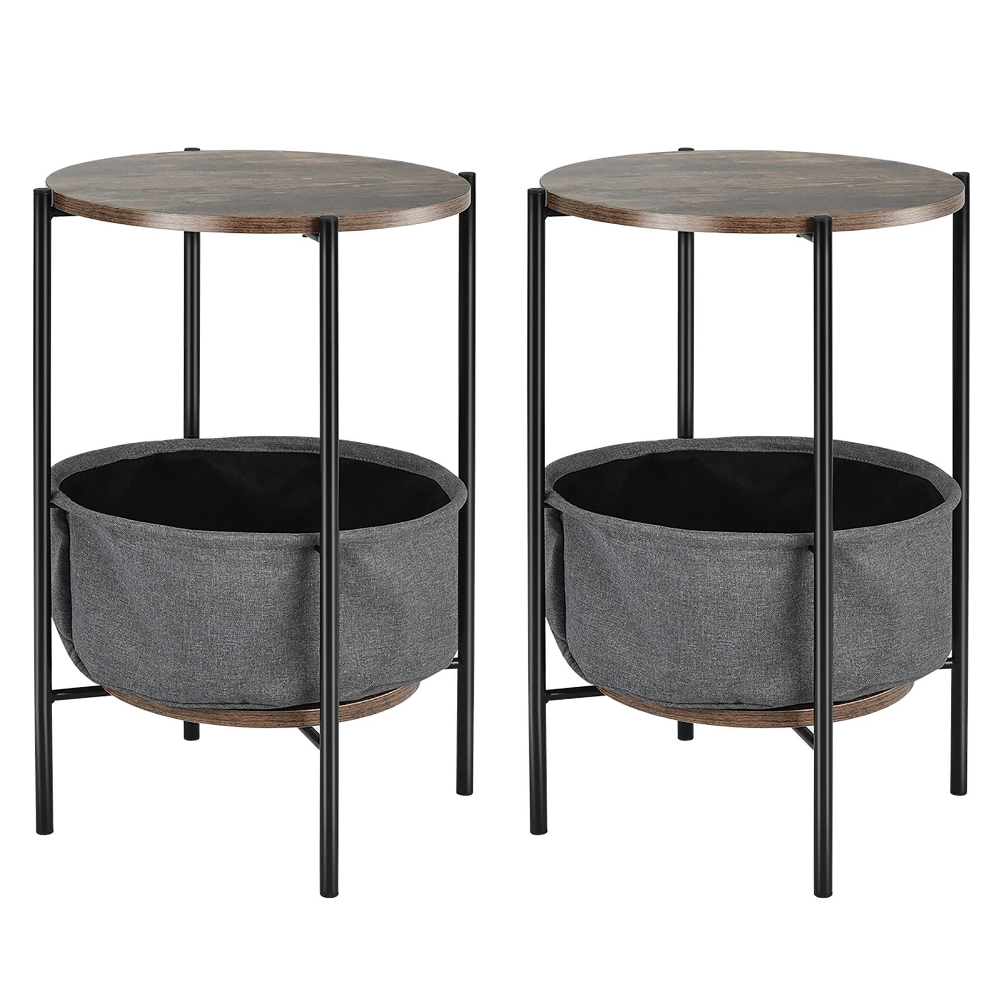 Costway Set of 2 Industrial Round End Side Table Sofa Coffee Table w/ Storage Basket