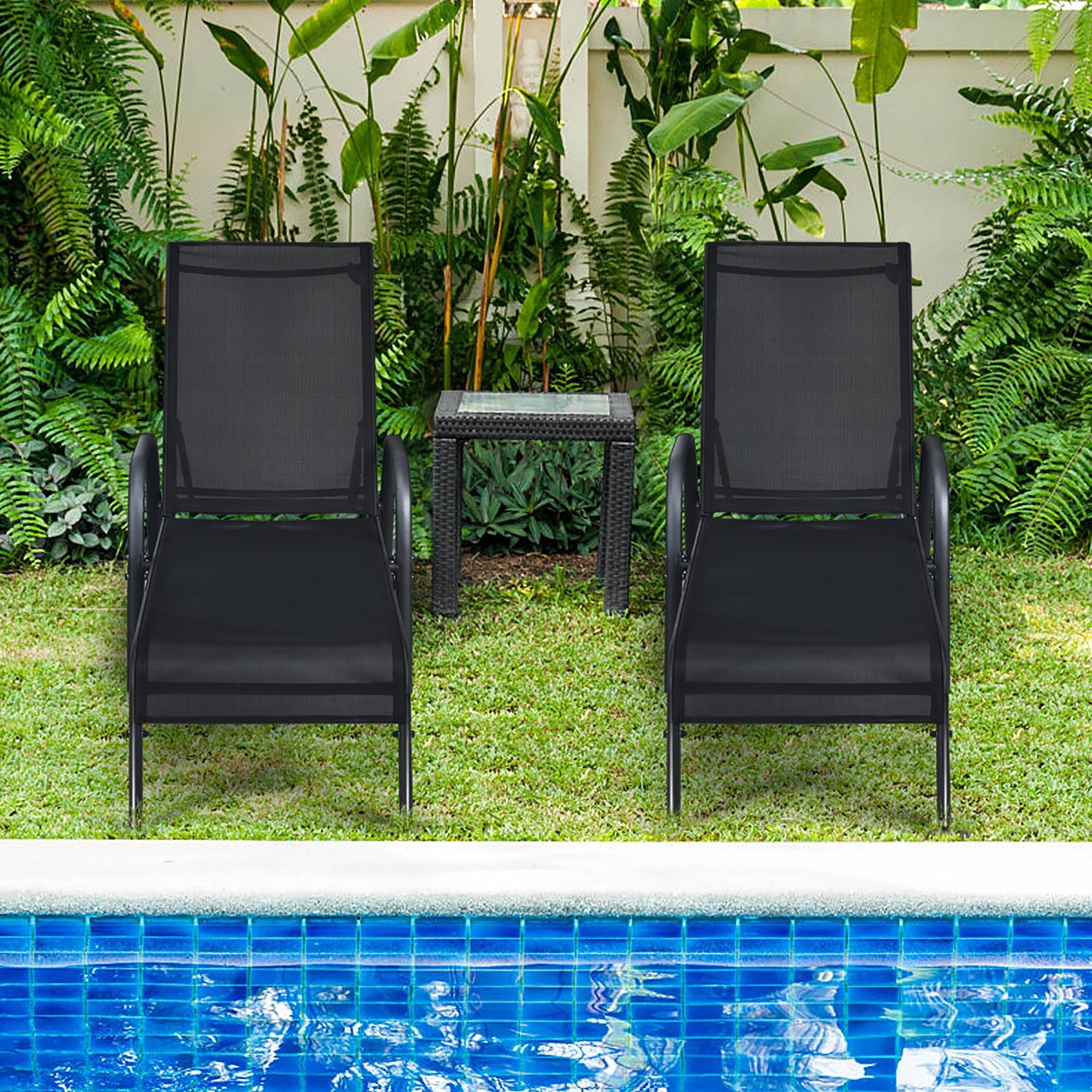 Tangkula 2PCS Adjustable Chaise Lounge Chair Recliner Patio Yard Outdoor w/ Armrest Black