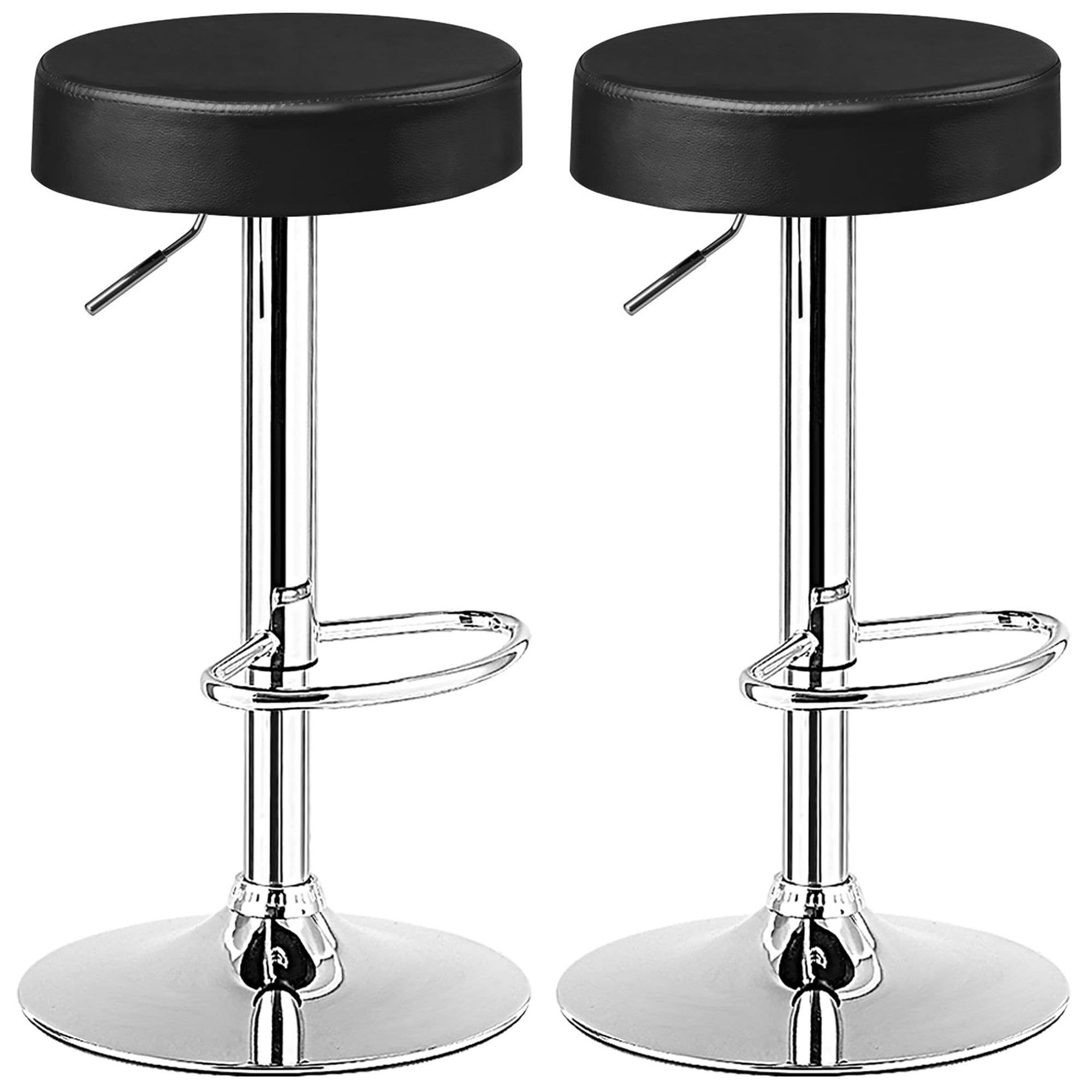 WATERJOY Adjustable Round Bar stools Set of 2, PU Seat Swivel Bar Stool with footrest