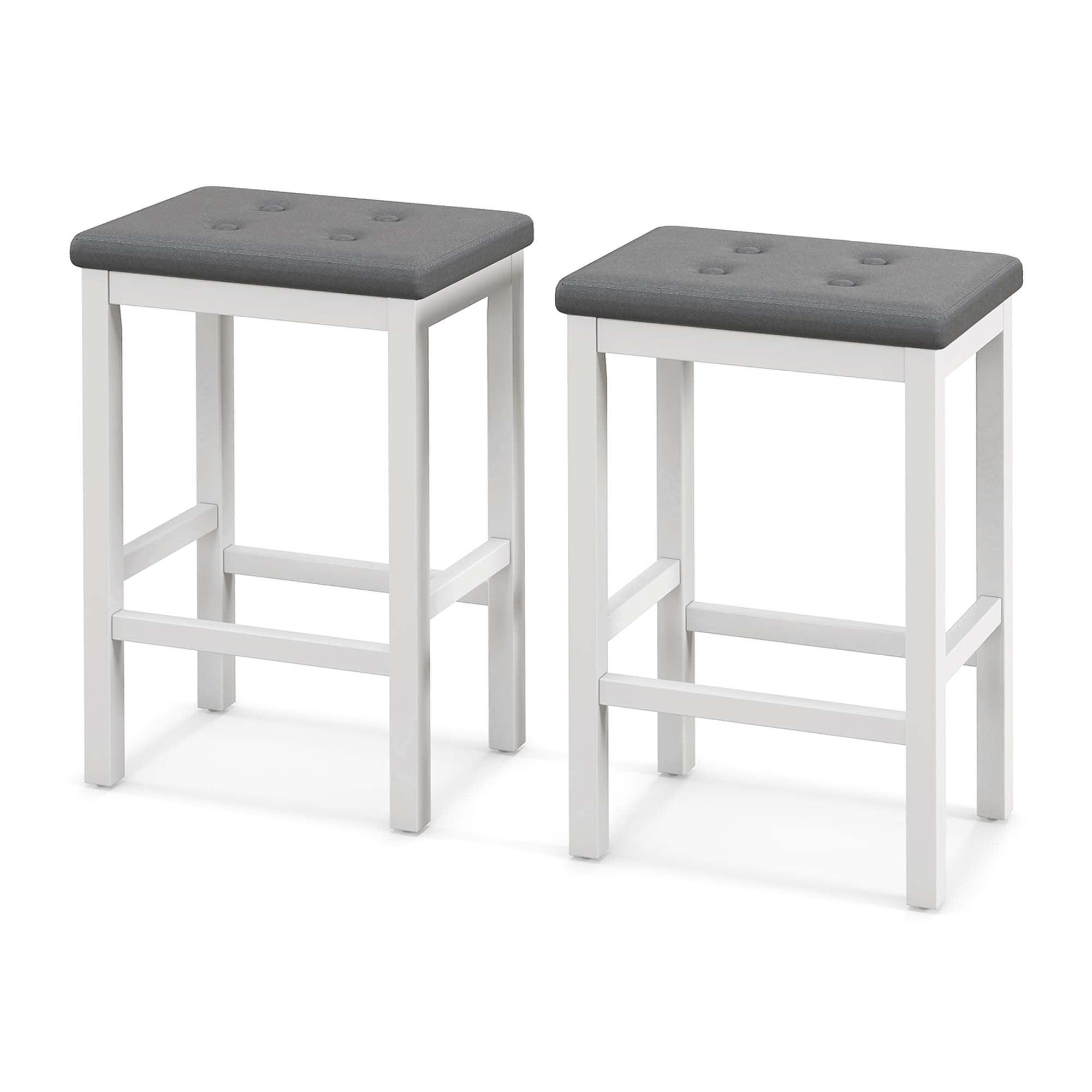 Set of 2 Gray and White Wood Bar Stools with Padded Seats