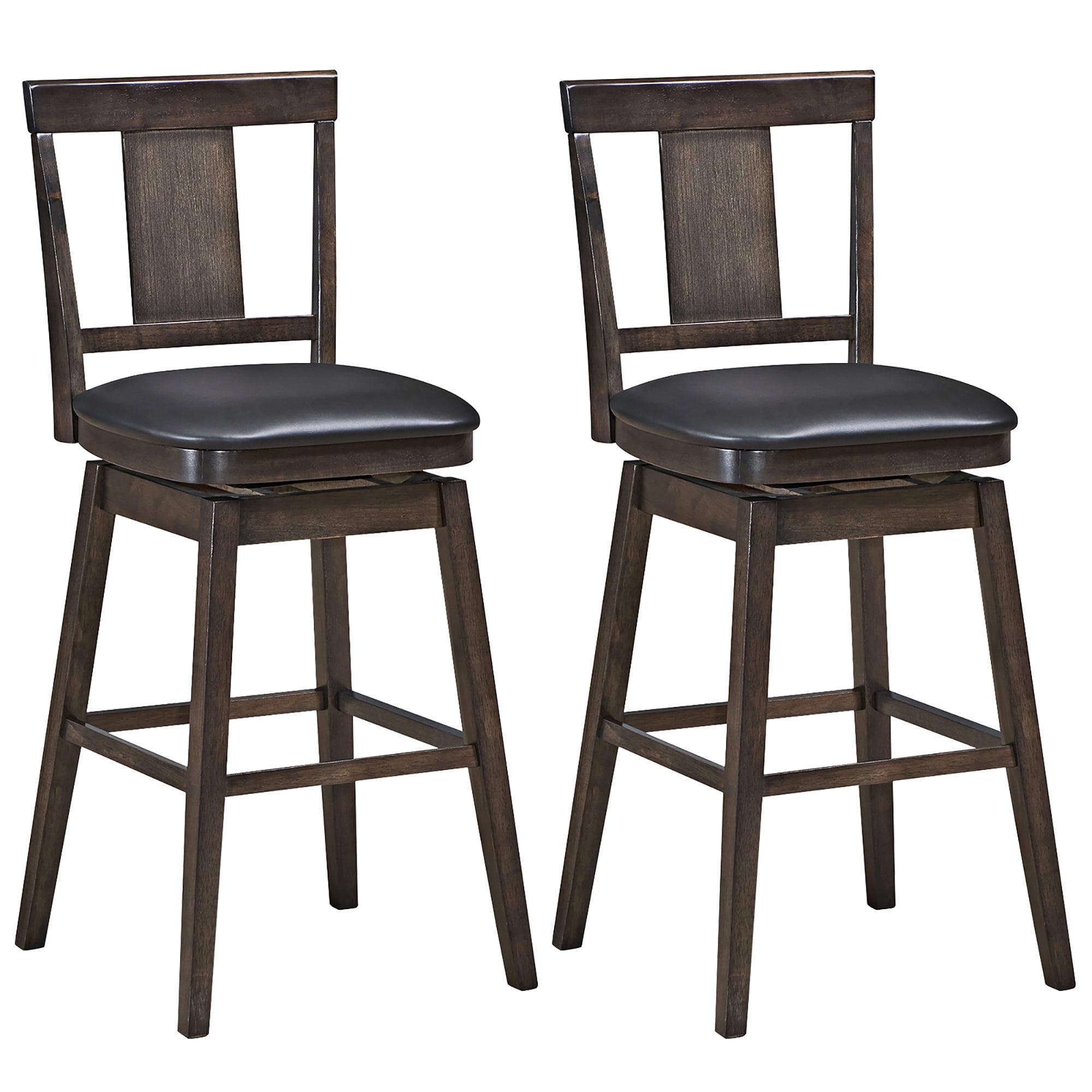 Walnut Finish Swivel Bar Stool Set, Faux Leather Cushion, Brown